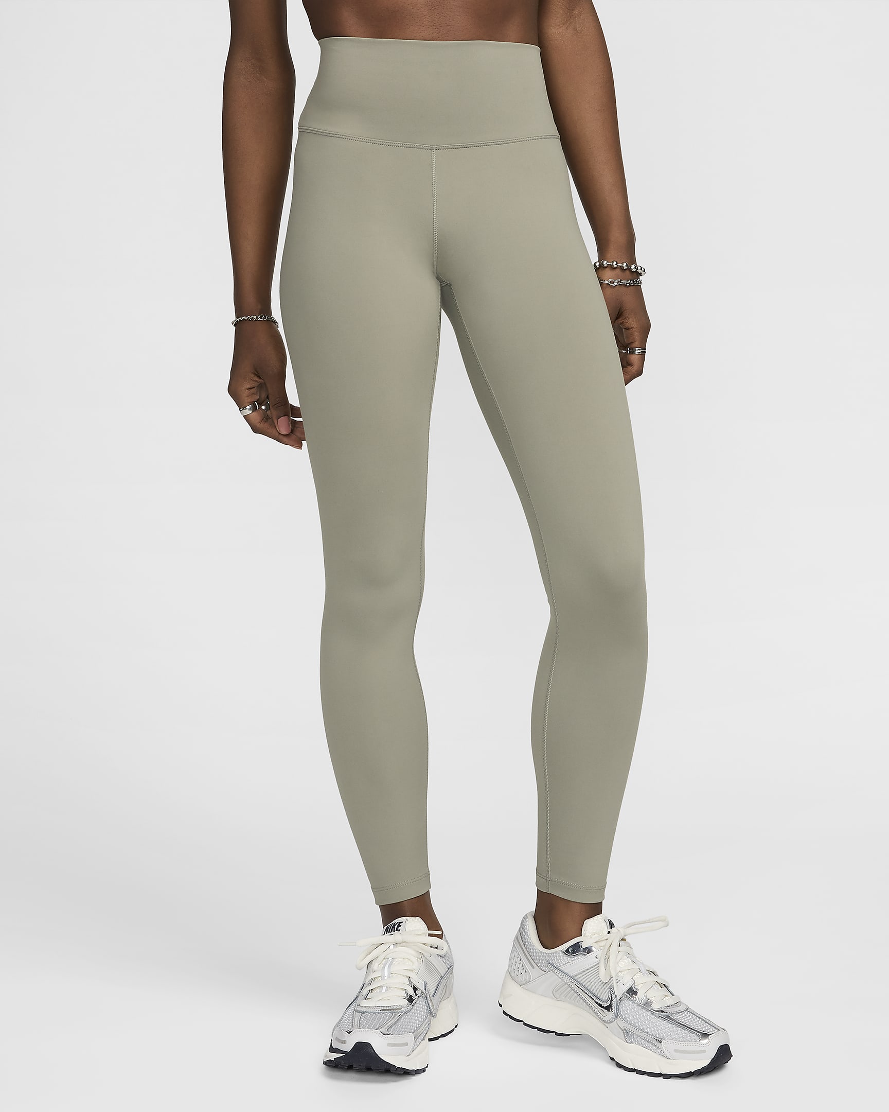 Nike One lange legging met hoge taille voor dames - Light Army/Zwart