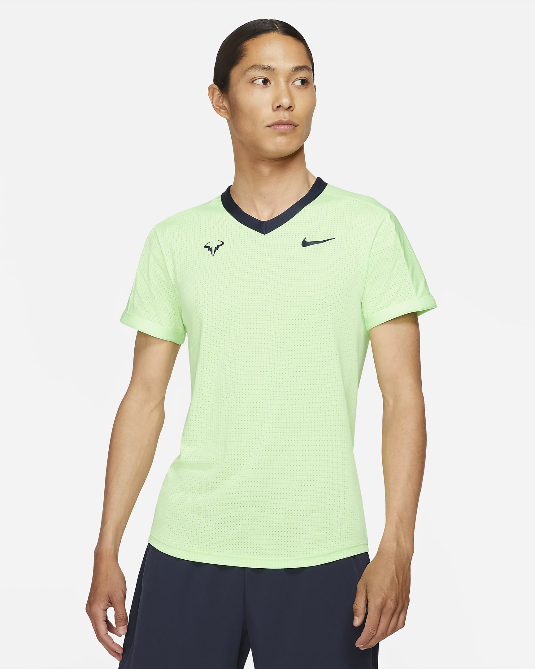 ナイキコート Dri-FIT ADV ラファ メンズ ショートスリーブ テニストップ - ライムグロー/オブシディアン/ライムグロー/オブシディアン