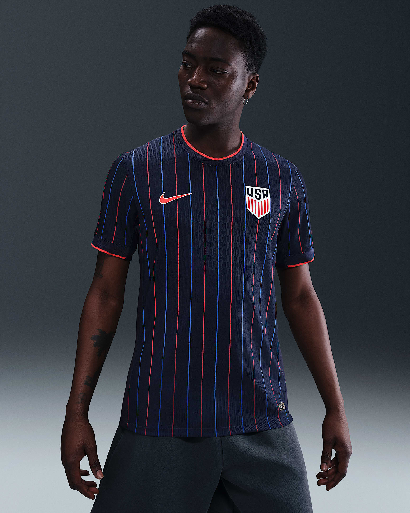 USMNT 2025 Match Away (Men's Team) Men's Nike Dri-FIT ADV Soccer Authentic Jersey - Obsidian/Challenge Red