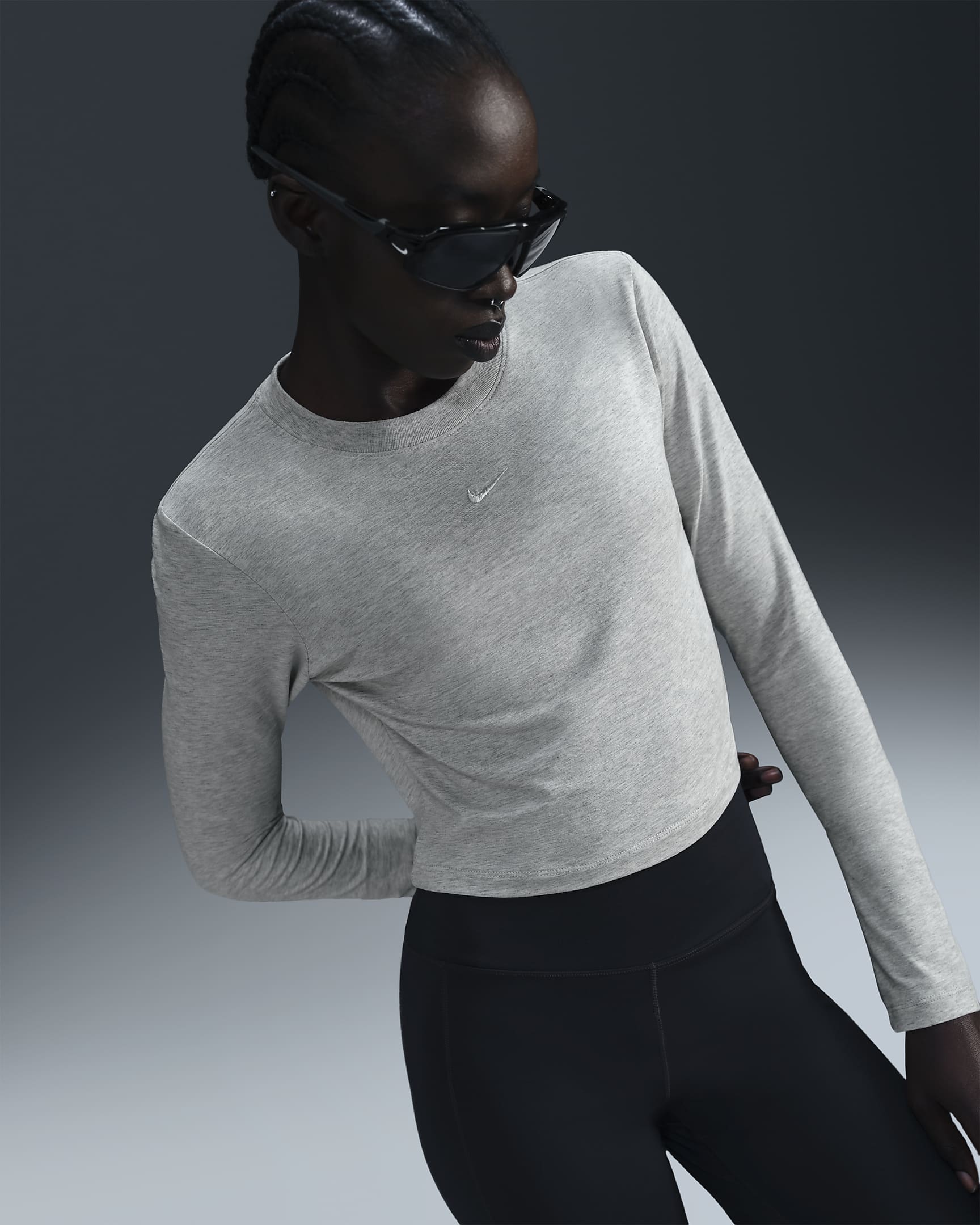Nike Sportswear Chill Knit Women's Slim Long-Sleeve Cropped Top - Grey Heather/Light Silver