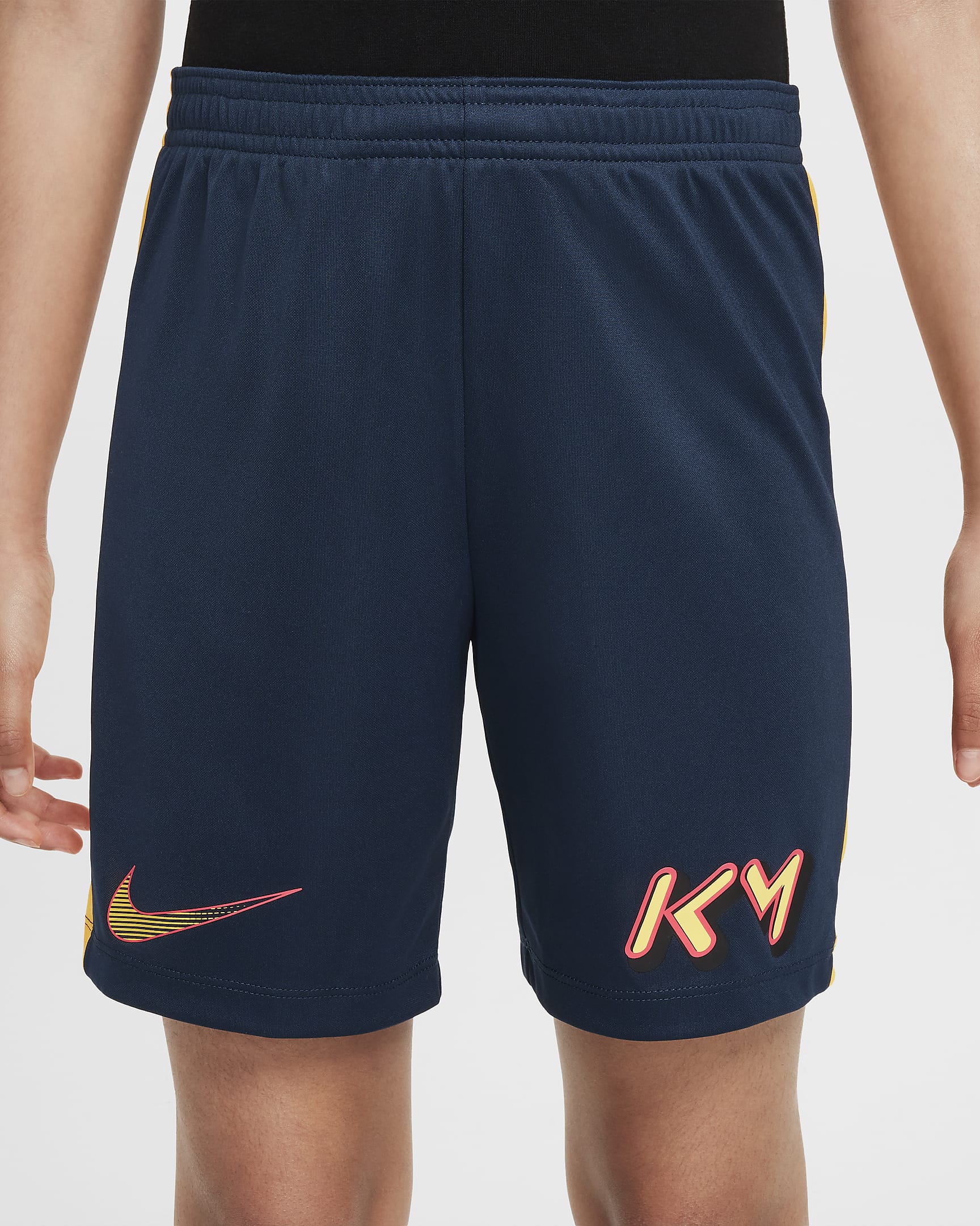 กางเกงฟุตบอลขาสั้นเด็กโต Dri-FIT Kylian Mbappé Academy23 - Armory Navy/Laser Orange