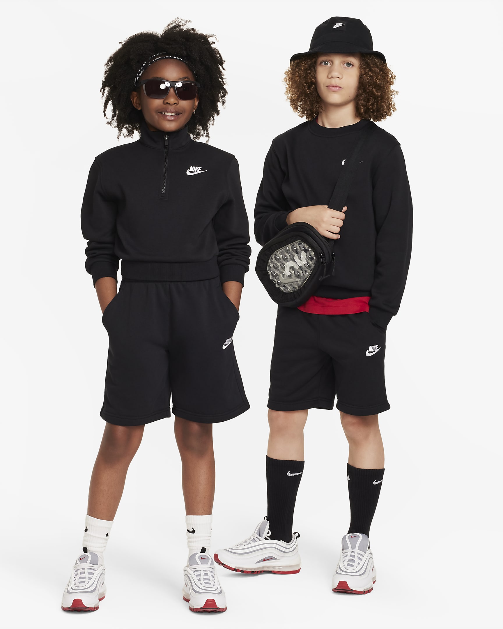 Nike Sportswear Club Fleece Big Kids' French Terry Shorts - Black/White