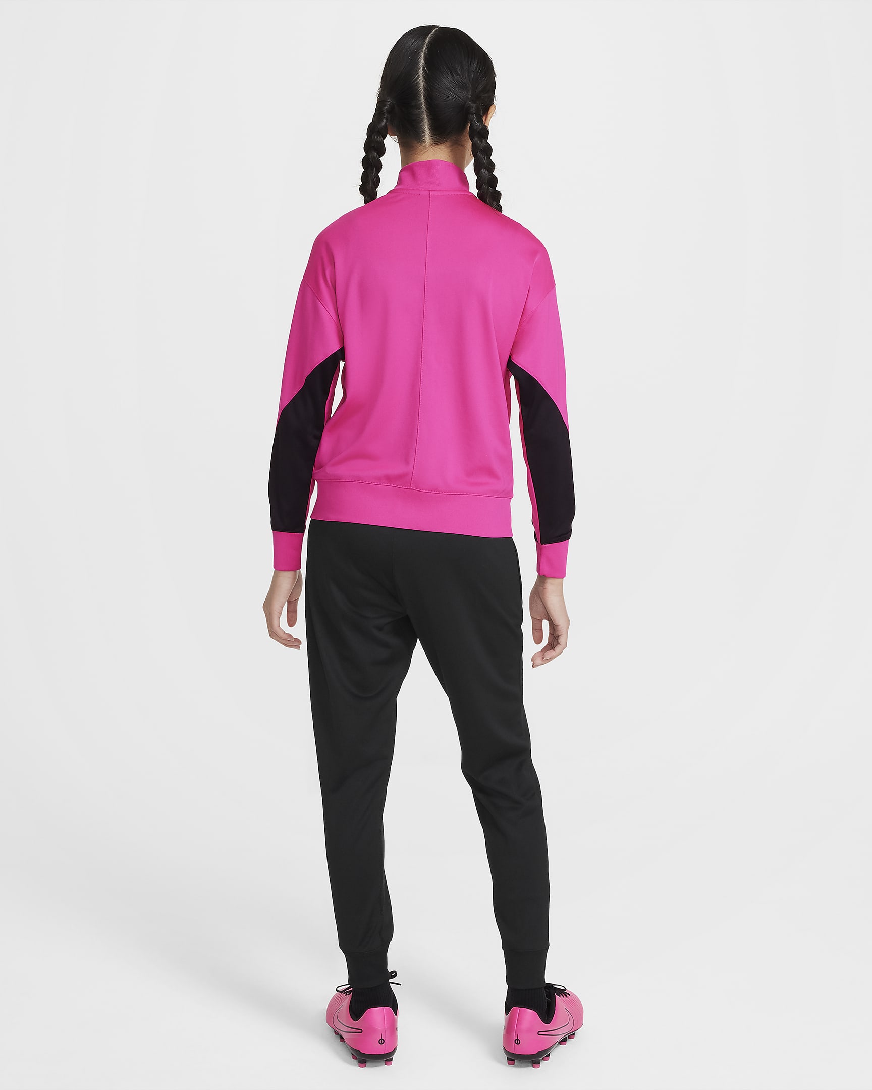 Třetí pleteninová fotbalová tepláková souprava Nike Dri-FIT Chelsea FC Strike pro větší děti - Pink Prime/Černá/Černá/Černá