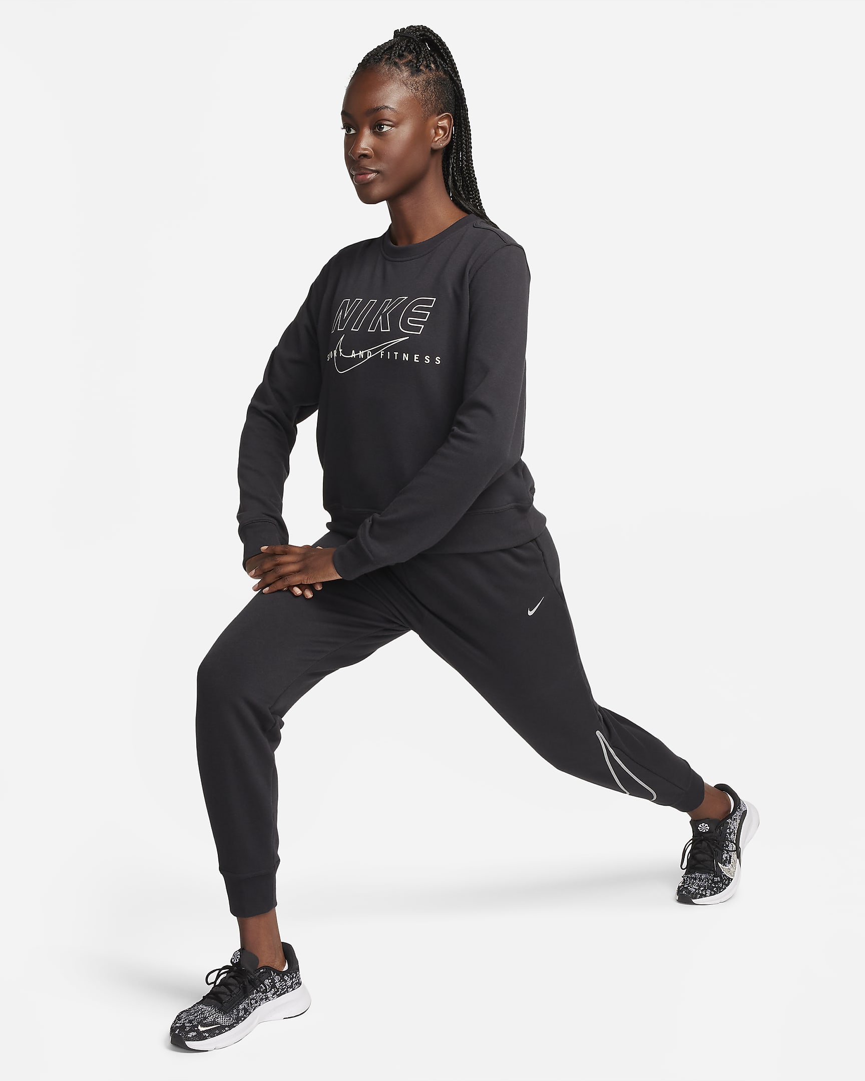 Nike Dri-FIT One Women's Crew-Neck Graphic Sweatshirt - Black/Sea Glass