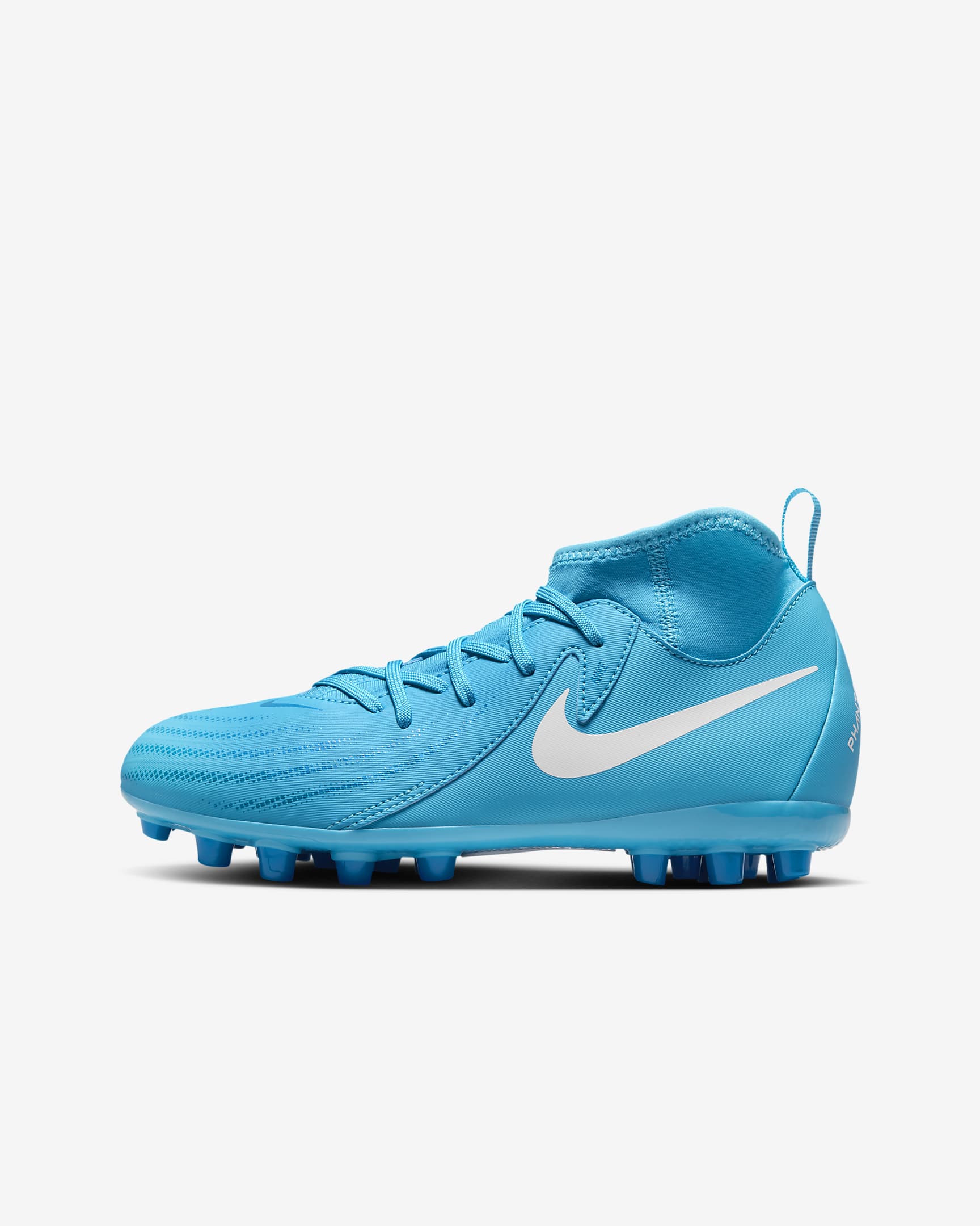 Nike Jr. Phantom Luna 2 Academy AG høy fotballsko til små/store barn - Blue Fury/Hvit