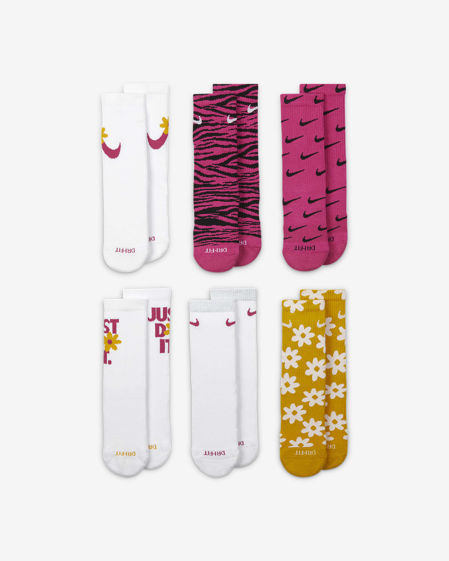 Nike Everyday Plus Cushioned Kids' Crew Socks (6 Pairs) - Multi-Colour