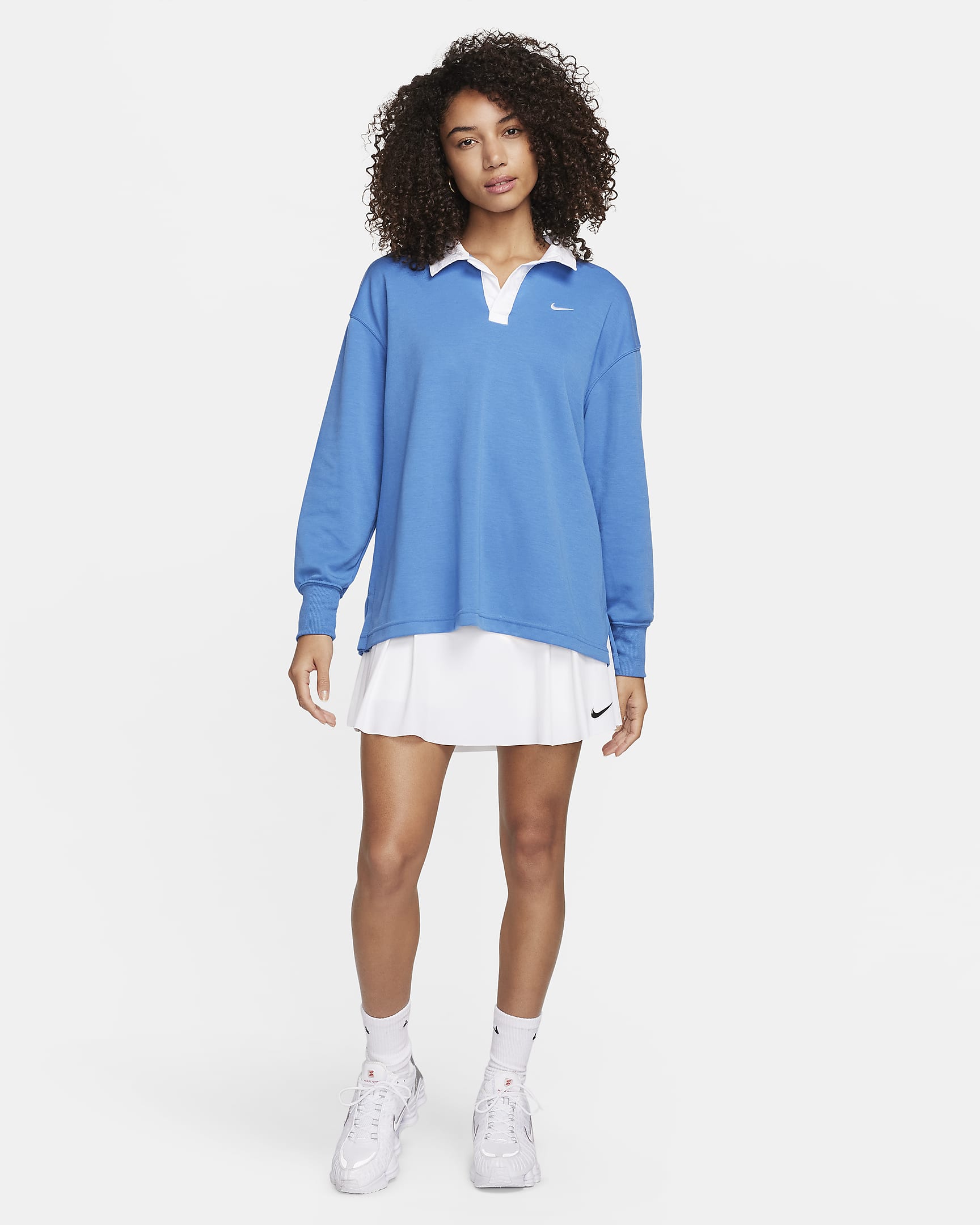 Nike Sportswear Essential Women's Oversized Long-Sleeve Polo - Star Blue/White