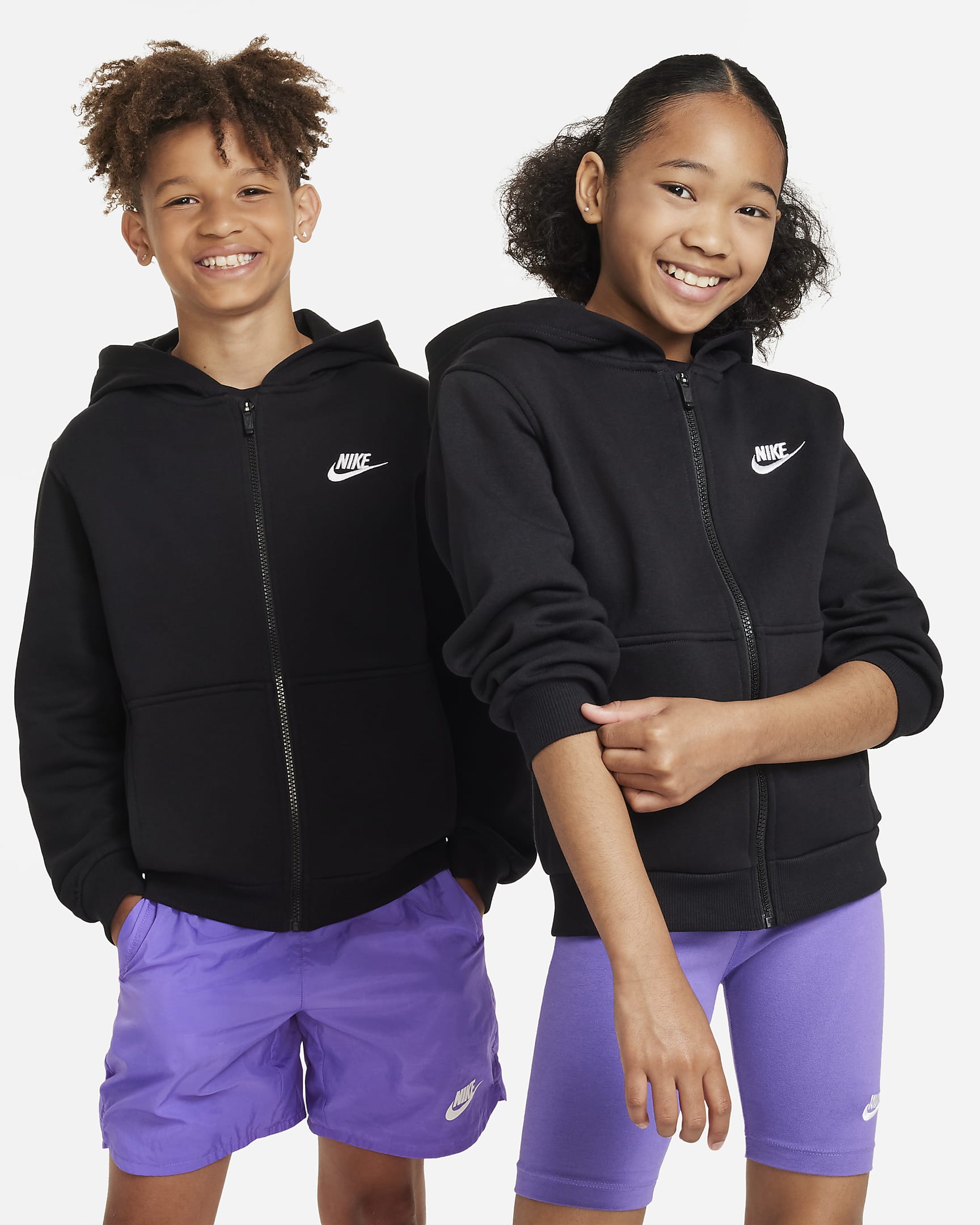 Nike Sportswear Club Fleece Tam Boy Fermuarlı Genç Çocuk Kapüşonlu Üstü - Siyah/Beyaz