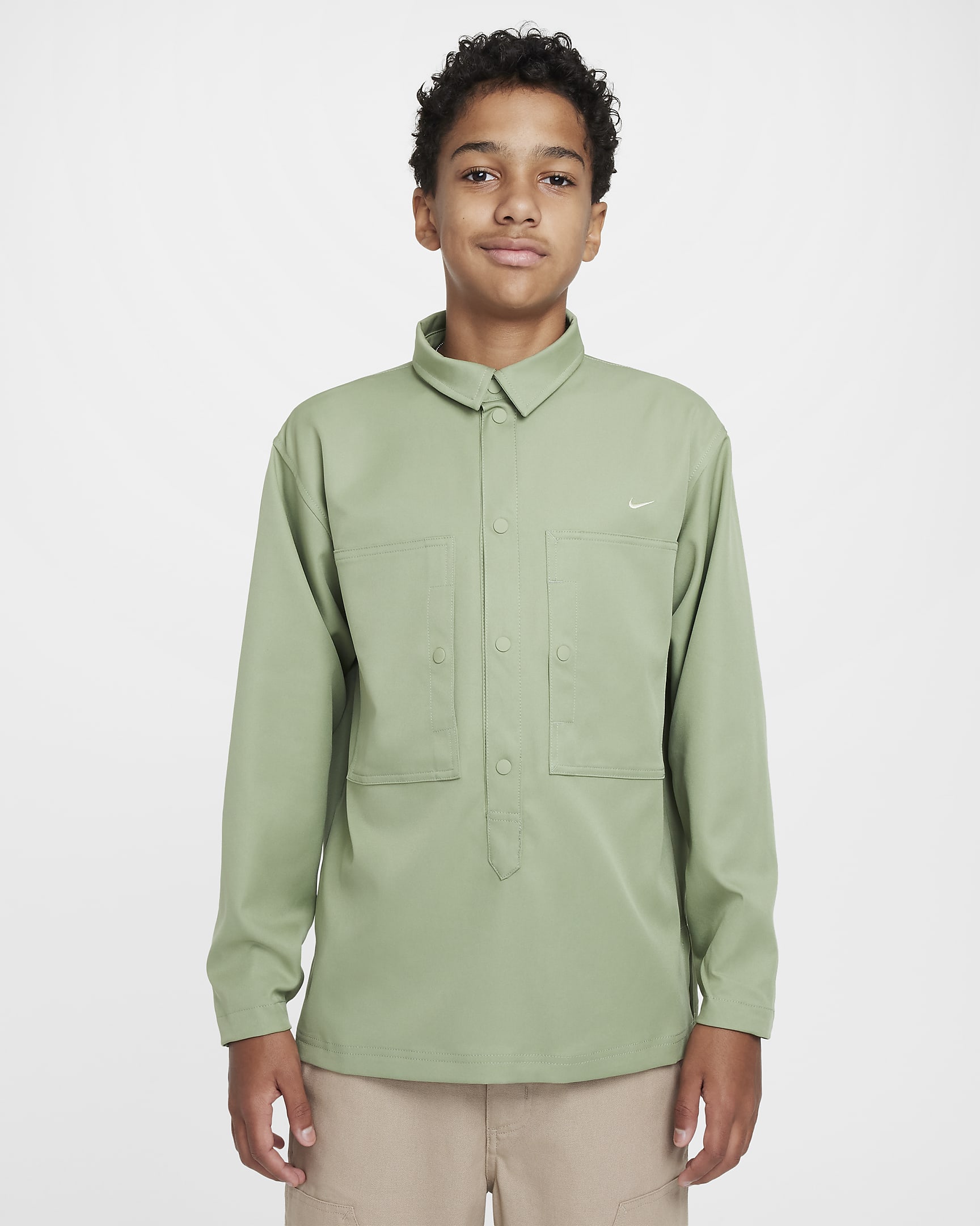 Nike Sportswear Metro Ground Older Kids' Top - Oil Green/Olive Aura