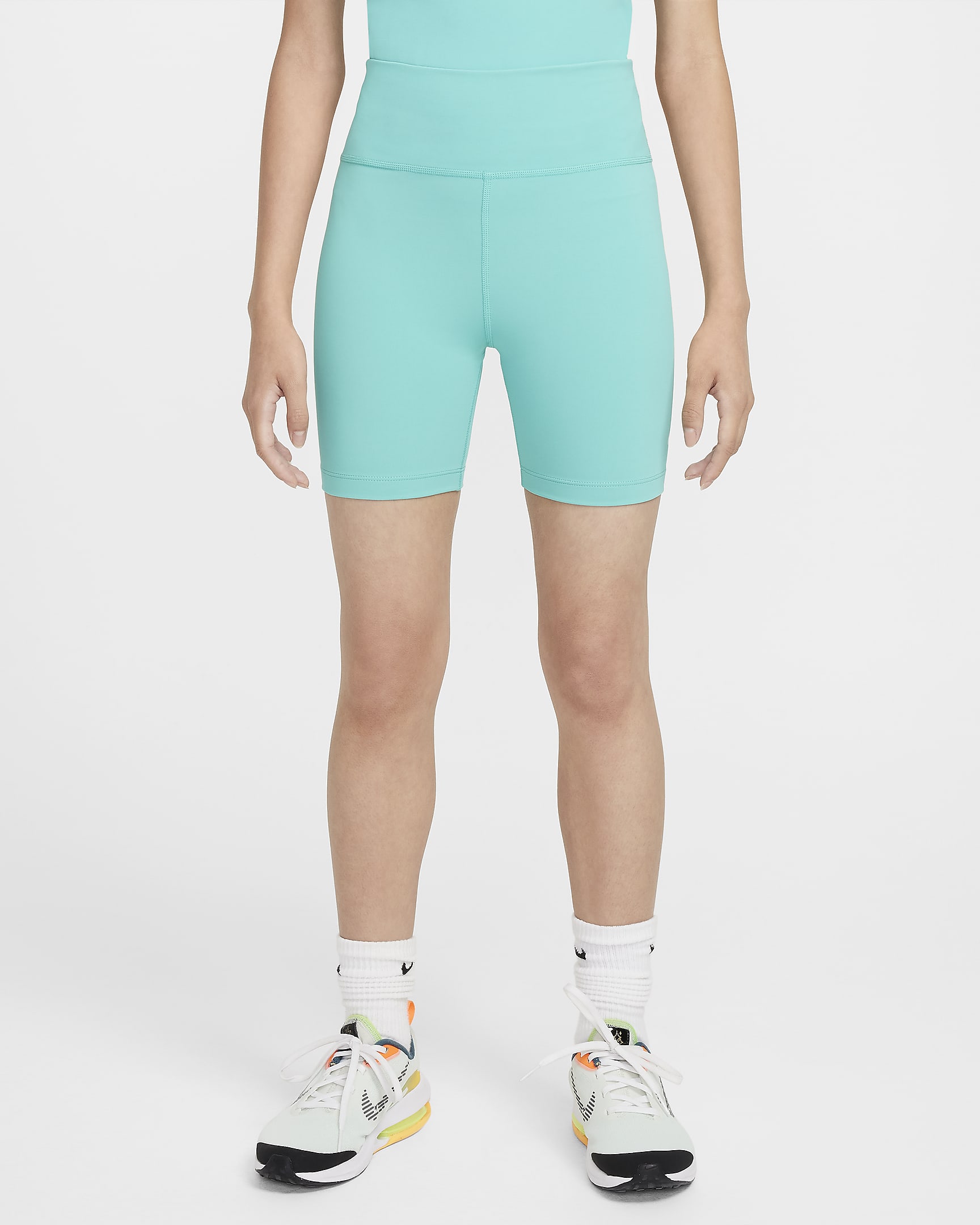 Nike One Older Kids' (Girls') Dri-FIT 12.5cm (approx.) Biker Shorts - Green Frost/White