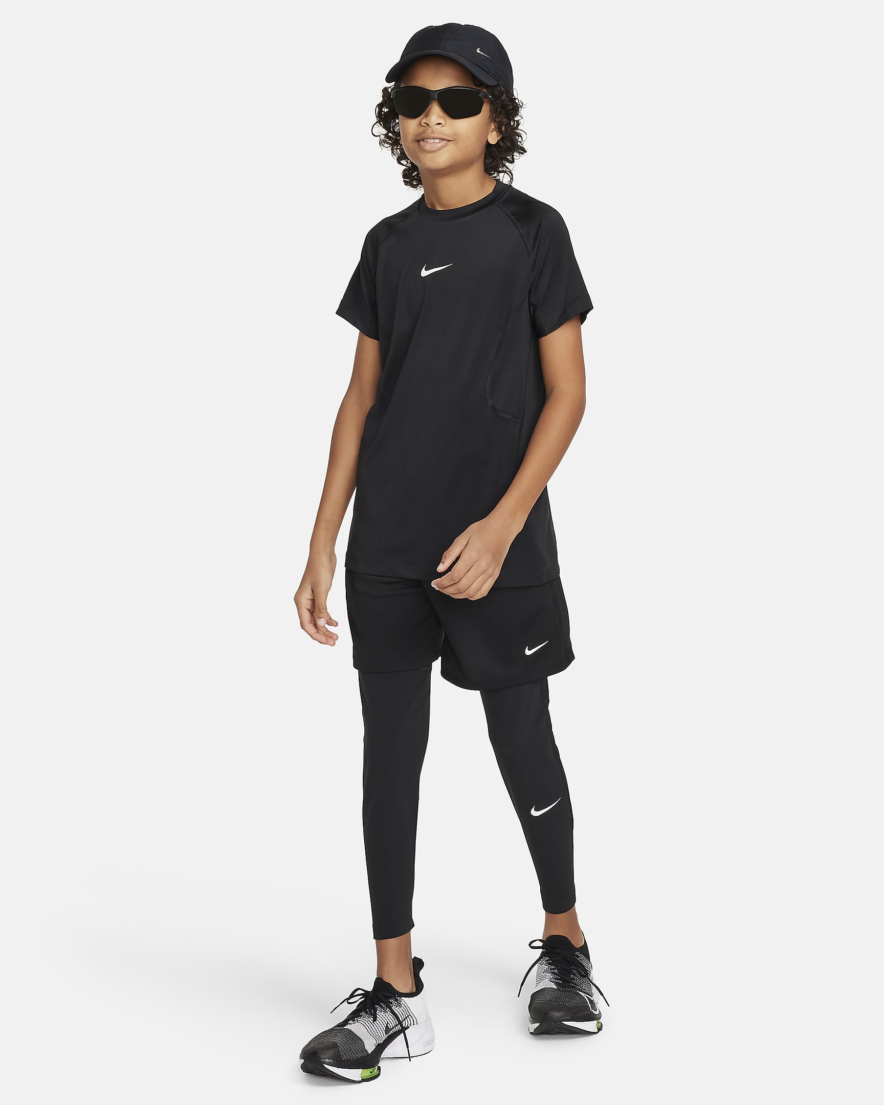 Legíny Nike Pro Dri-FIT pro větší děti (chlapce) - Černá/Černá/Bílá