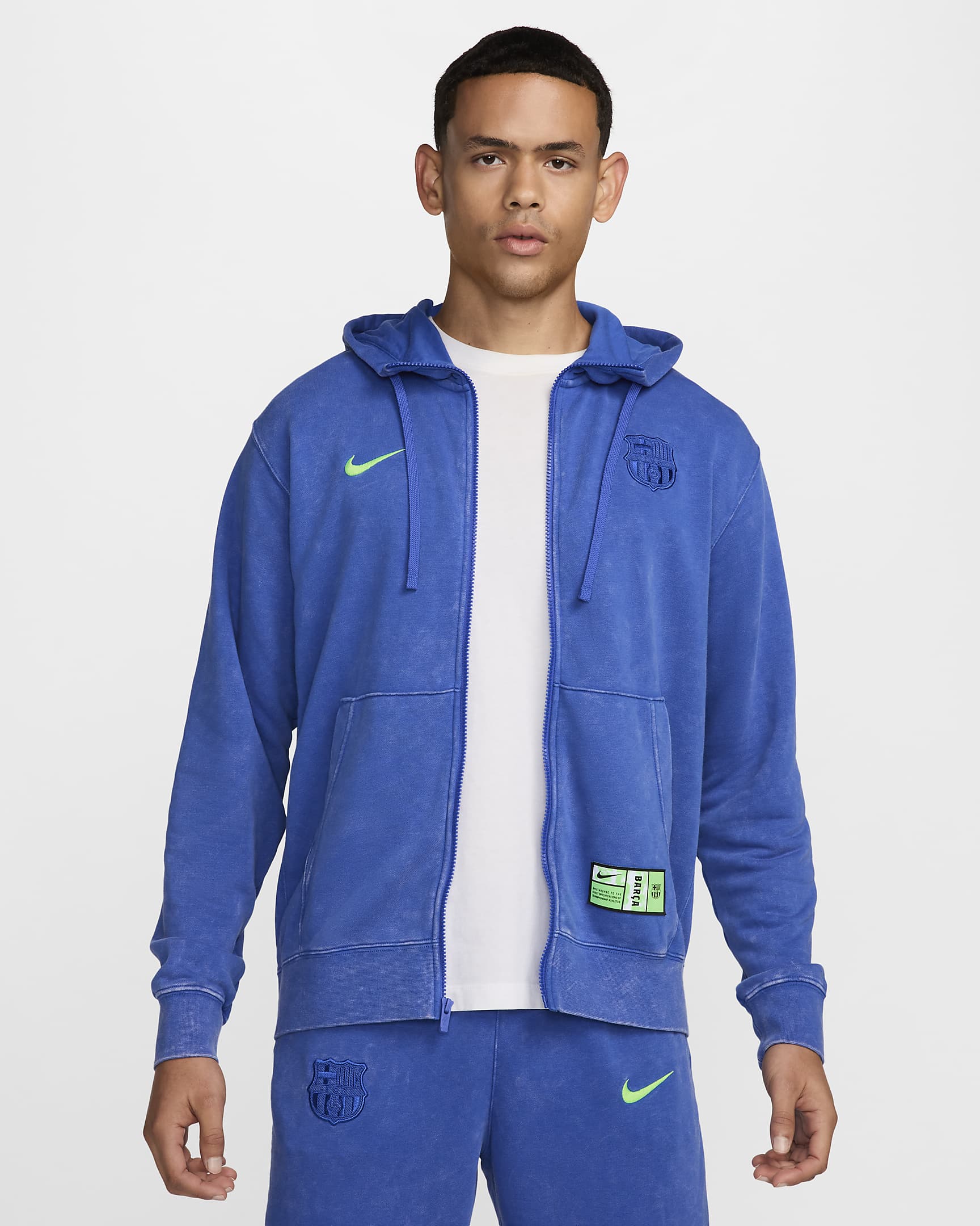 Sweat à capuche et zip en molleton Nike Football FC Barcelona Club 3e tenue pour homme - Hyper Royal/Lime Blast