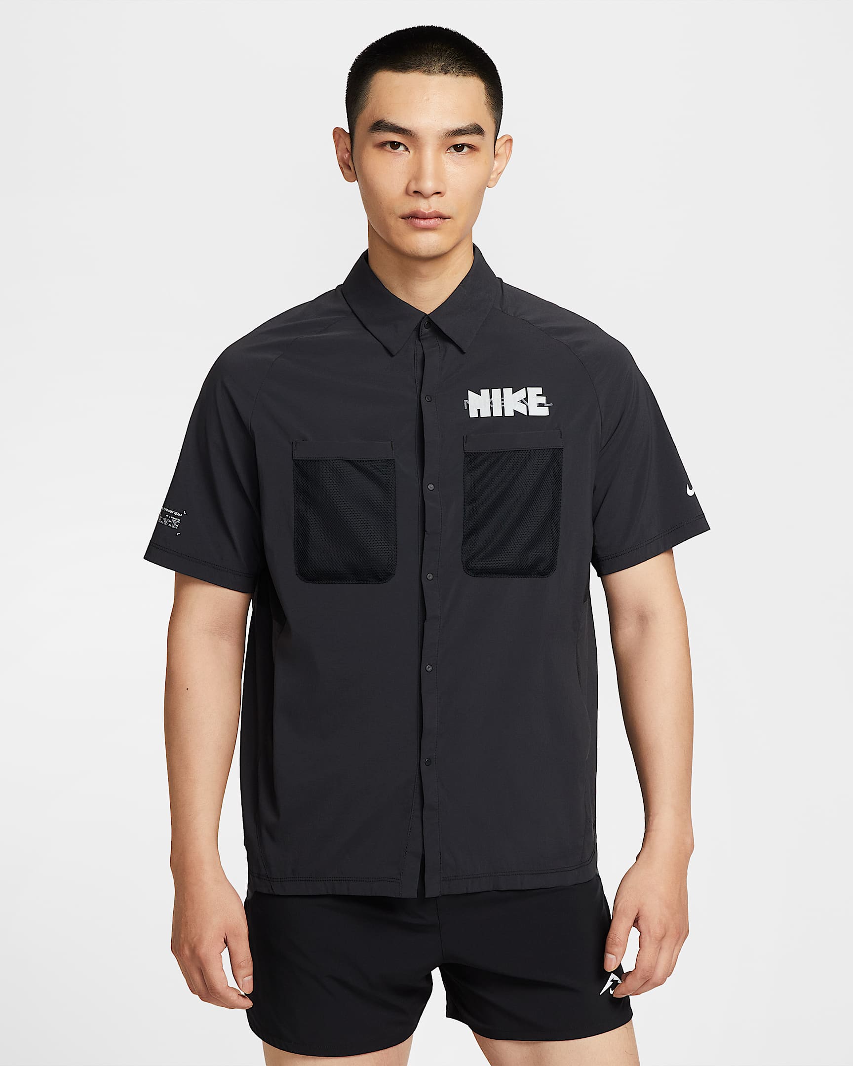 Nike Men's Dri-FIT UV Button-Up Short-Sleeve Running Top - Black