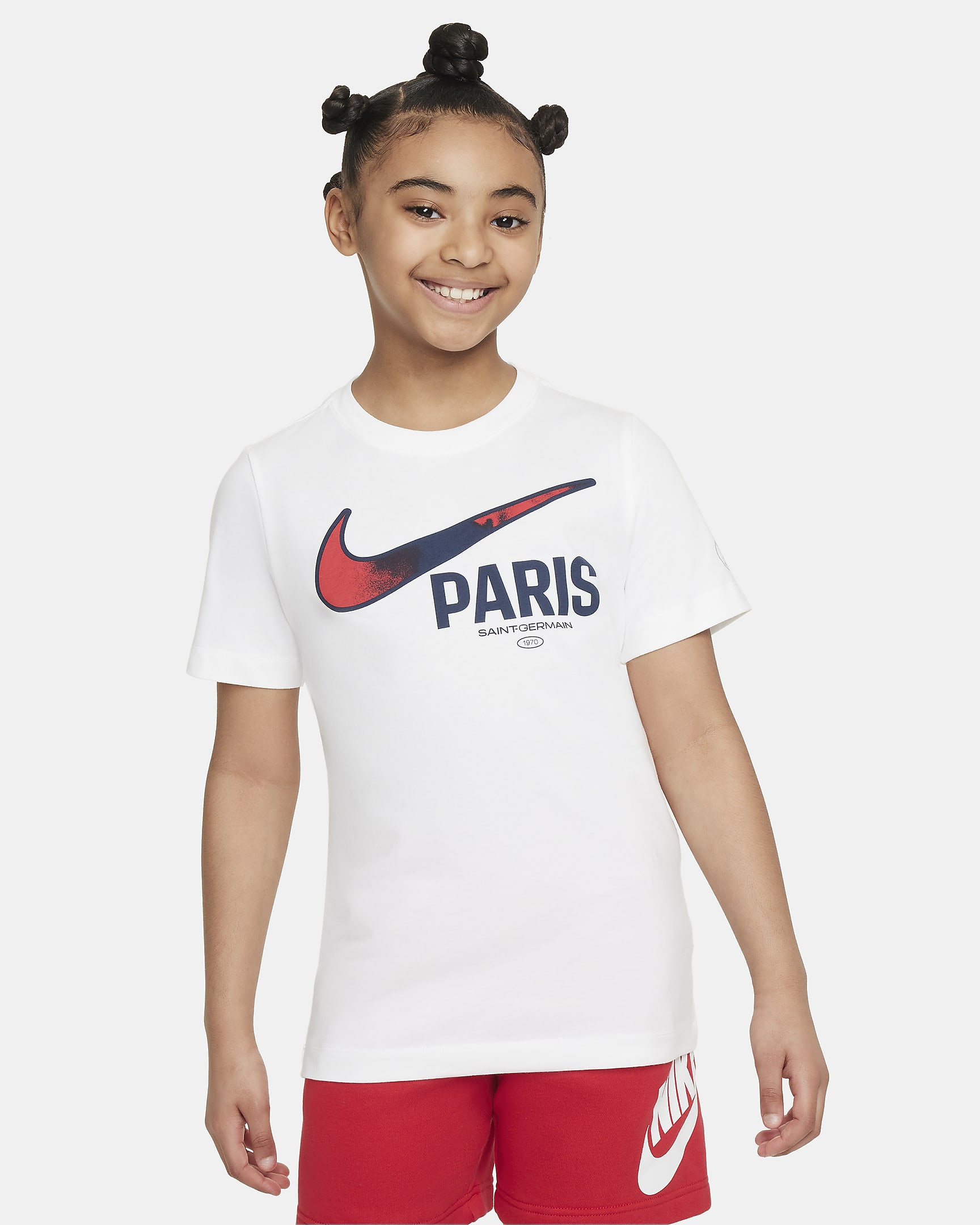 Paris Saint-Germain Swoosh Older Kids' Nike Football T-Shirt - White