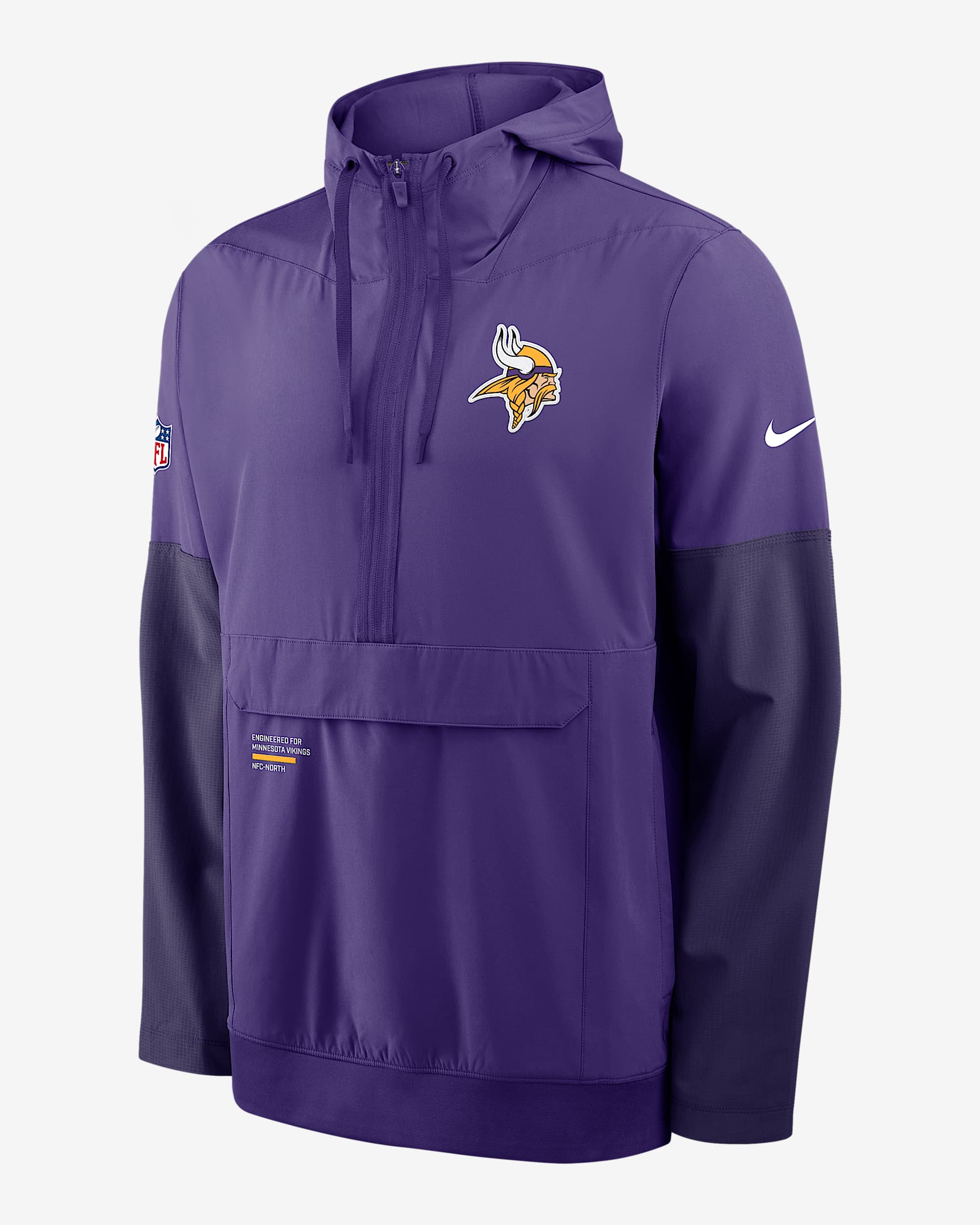 Chamarra Nike de la NFL de medio cierre con gorro para hombre Minnesota Vikings Well Rounded Anorak - Morado