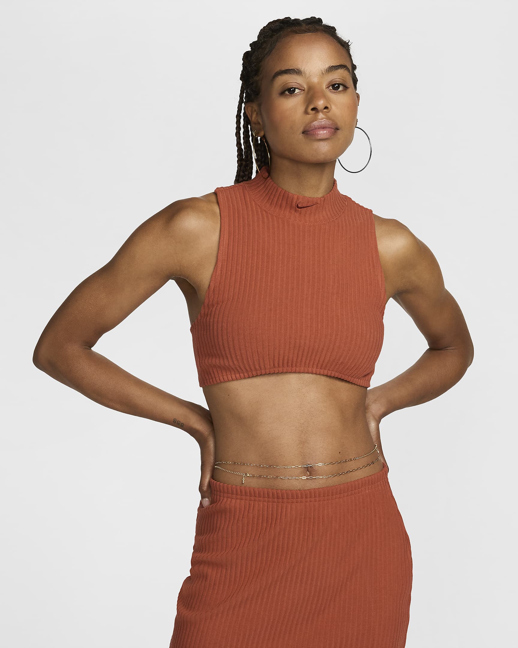 Nike Sportswear Chill Rib Women's Tight Mock-Neck Cropped Tank Top - Burnt Sunrise/Burnt Sunrise