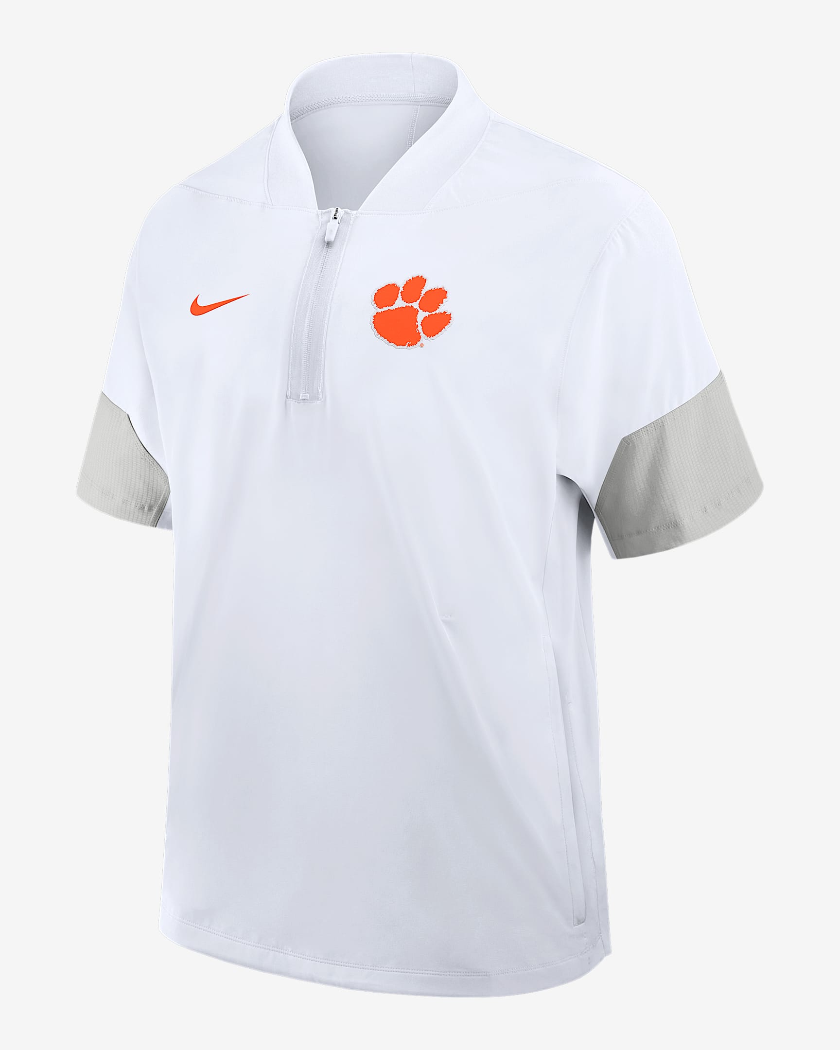 Clemson Sideline Coach Men's Nike College 1/2-Zip Short-Sleeve Hooded Jacket - White
