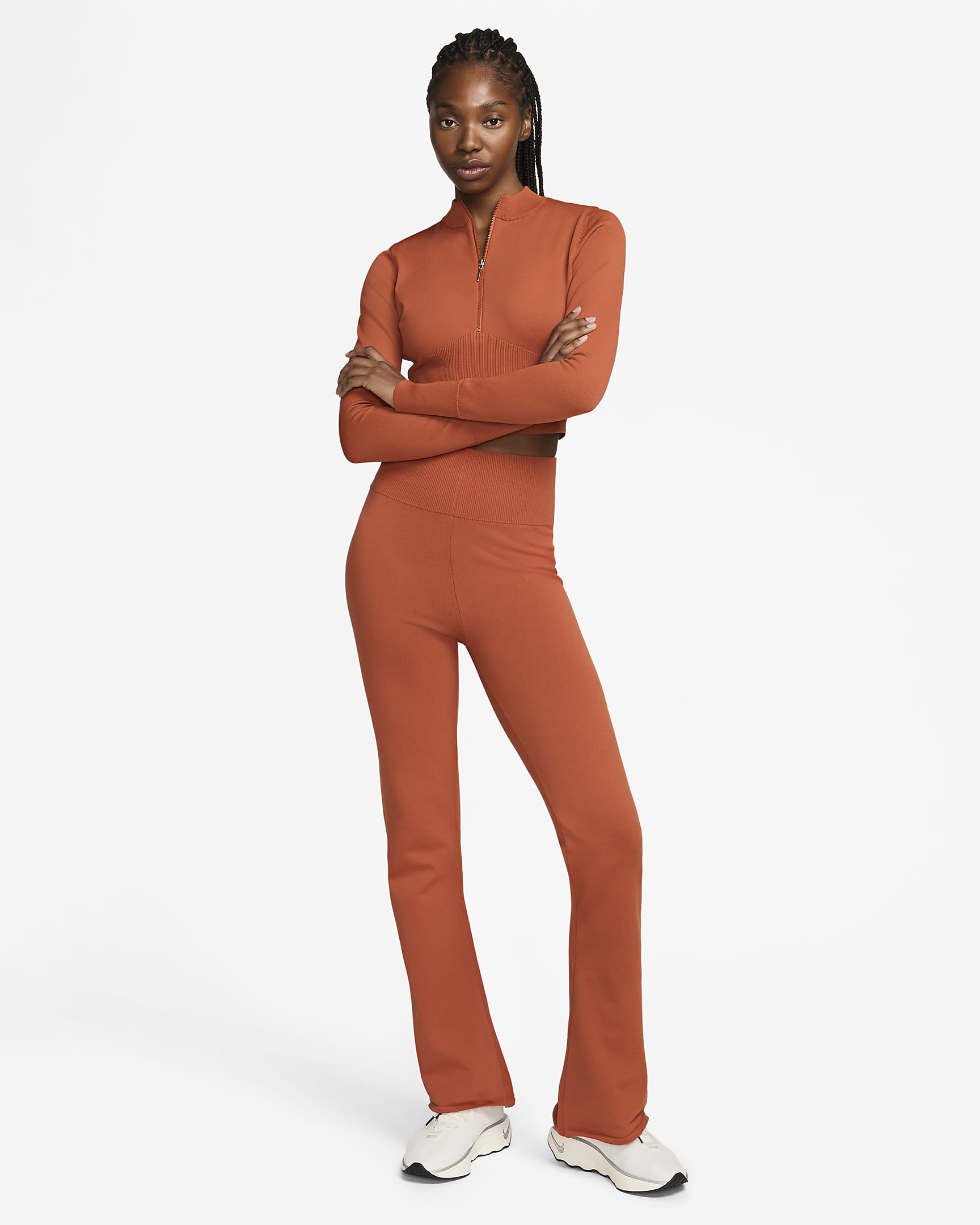 Nike Sportswear Chill Knit Women's Tight High-Waisted Jumper-Knit Flared Trousers - Burnt Sunrise/Black