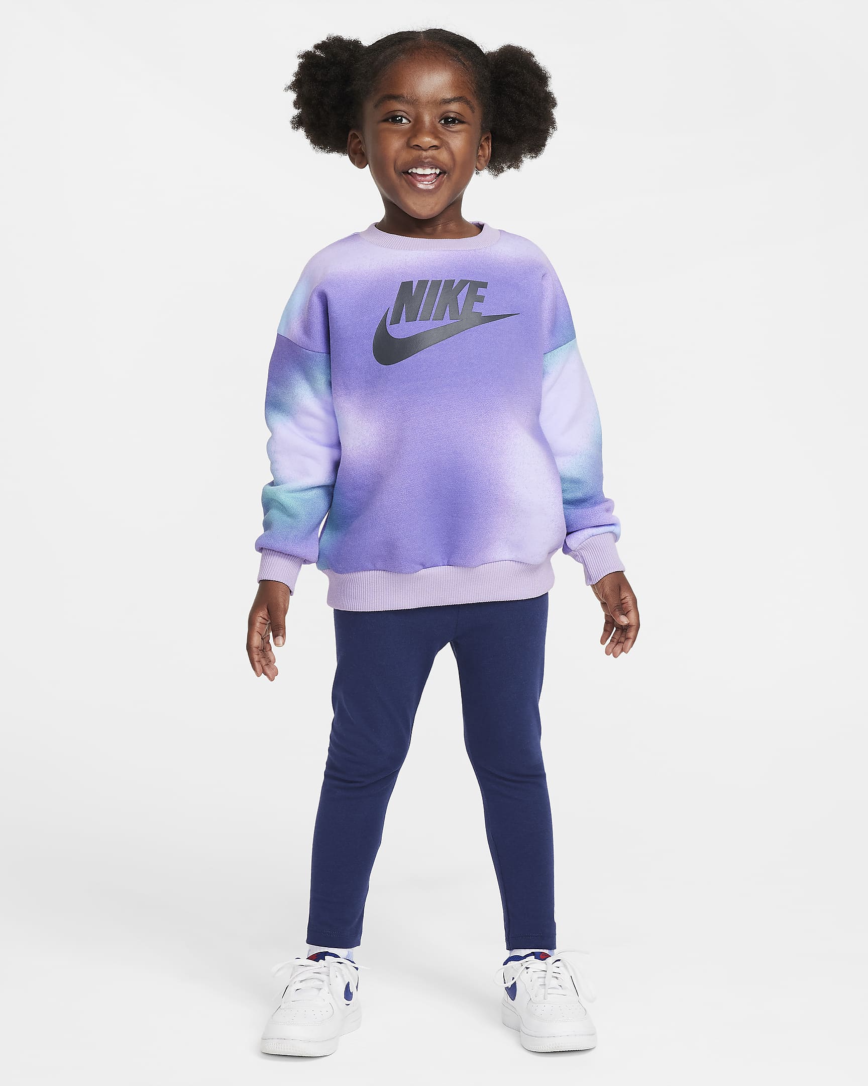 Nike Solarized peuterset met legging en top met ronde hals - Midnight Navy