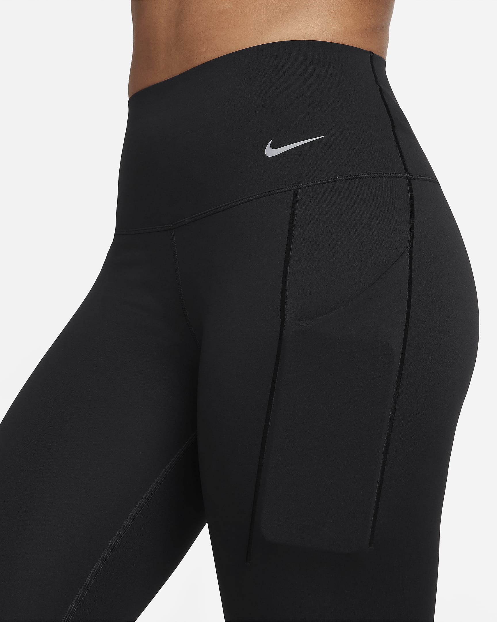 Nike Universa 3/4-Leggings mit Taschen, mittlerem Halt und hohem Bund für Damen - Schwarz/Schwarz