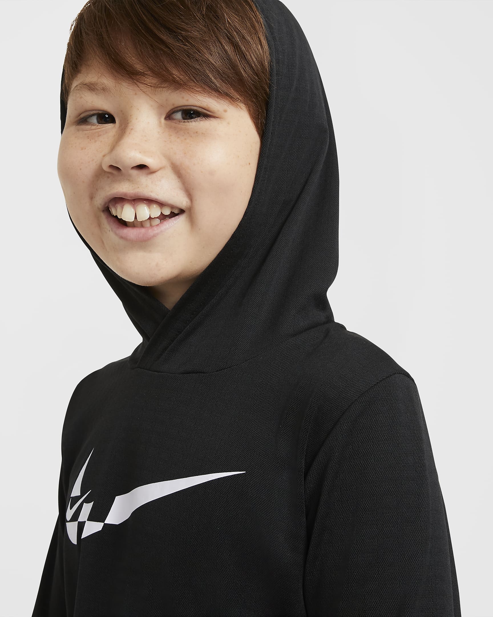 Nike Big Kids' (Boys') Long-Sleeve Hooded Training Top - Black/White