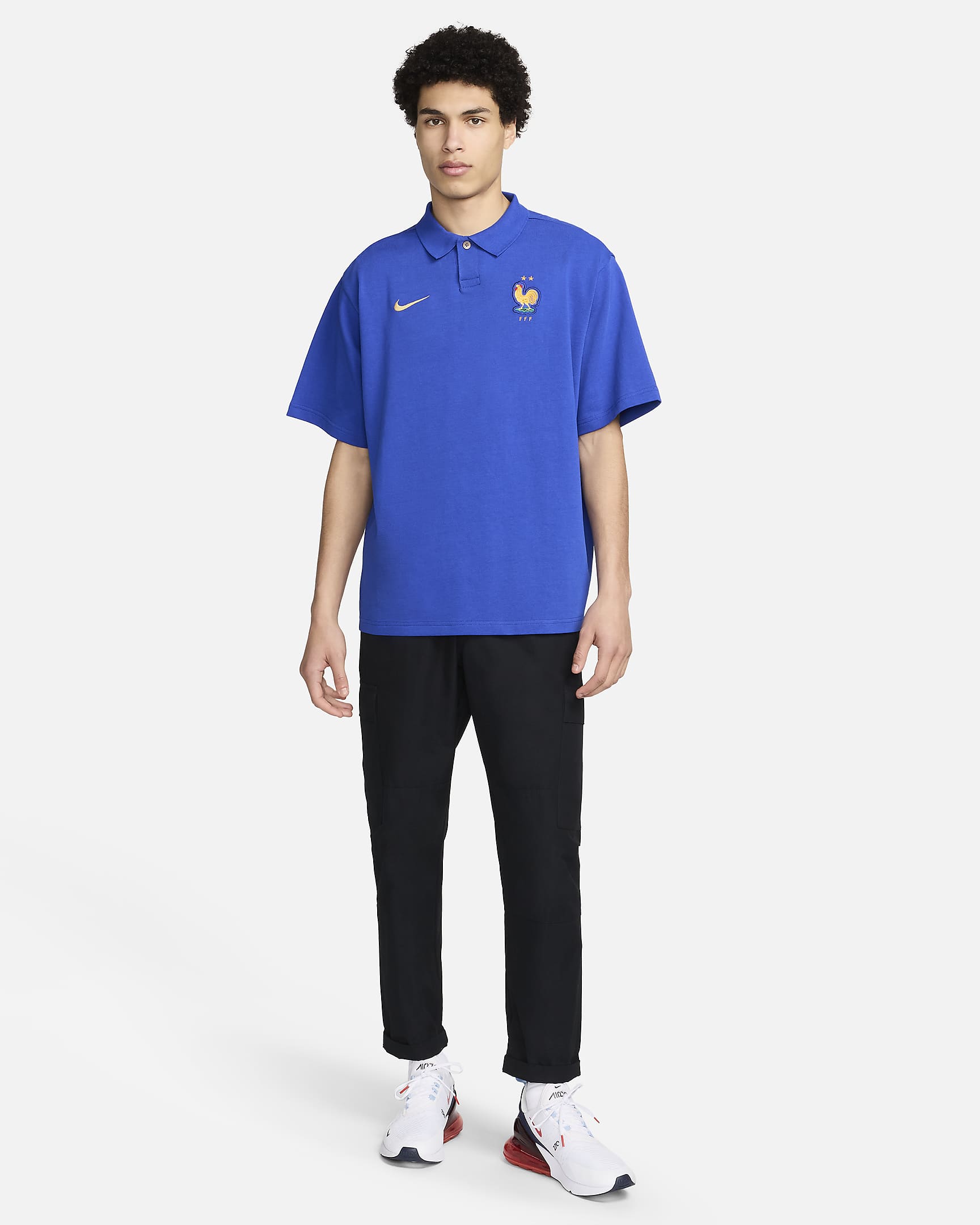 FFF Nike Fußball-Oversize-Poloshirt für Herren - Bright Blue/Club Gold