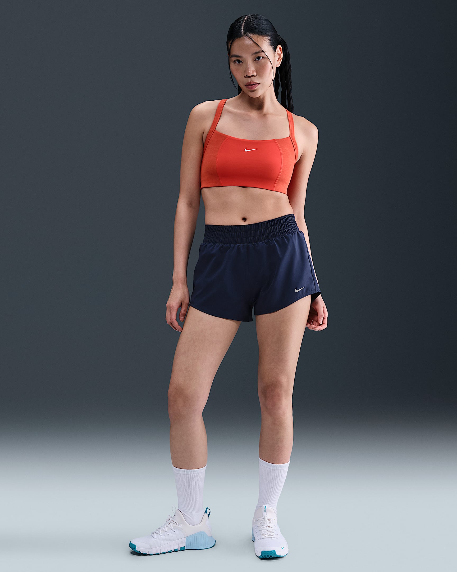 Nike Dri-FIT One Women's Mid-rise 8cm (approx.) Brief-Lined Shorts - Midnight Navy/White