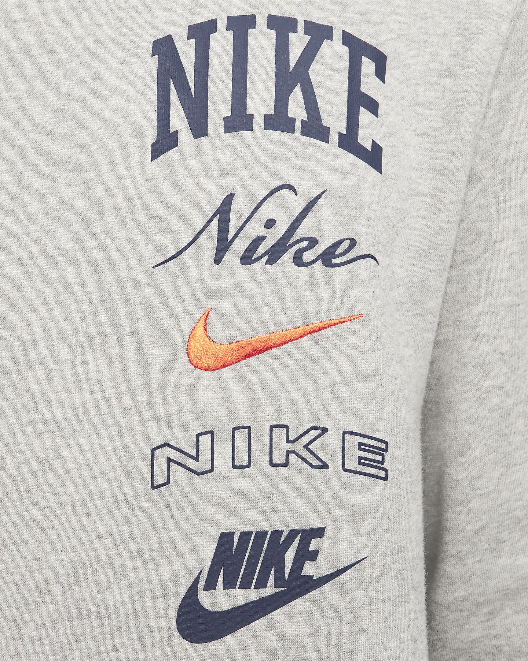 Nike Club Fleece Men's Pullover Hoodie - Dark Grey Heather/Light Smoke Grey/Safety Orange