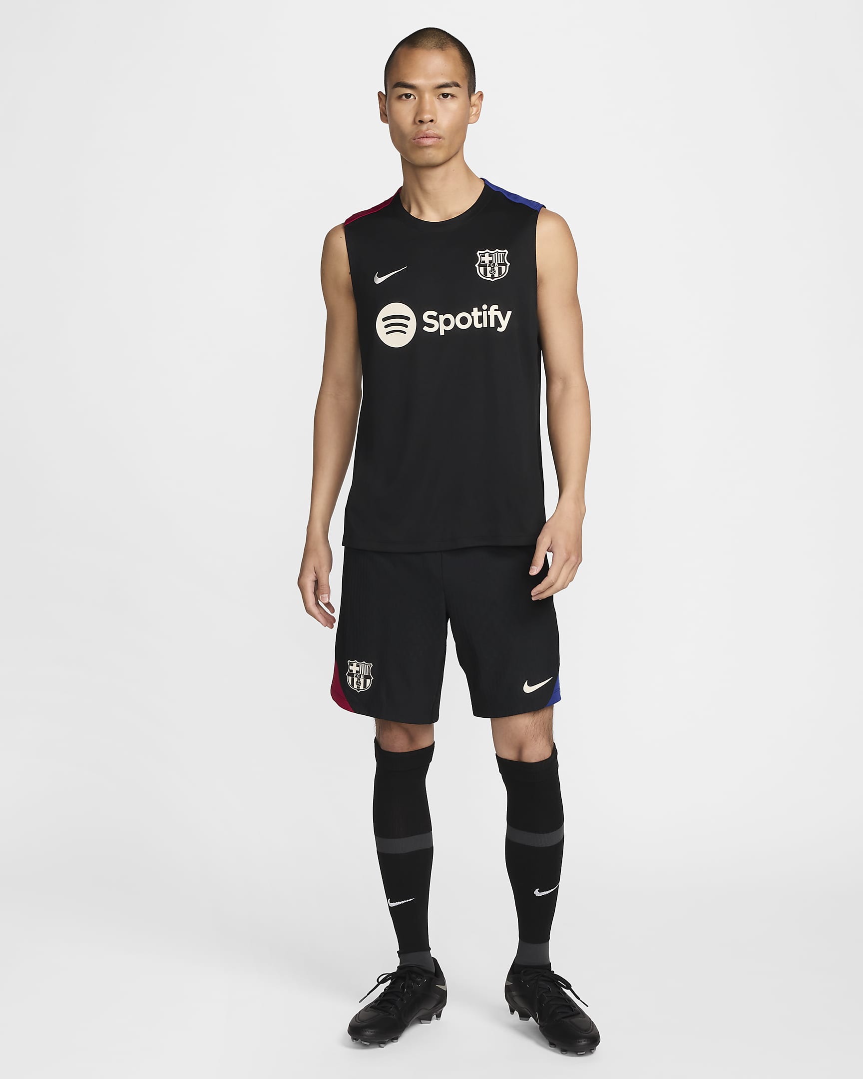 FC Barcelona Strike Men's Nike Dri-FIT Soccer Sleeveless Top - Black/Noble Red/Deep Royal Blue/Light Orewood Brown