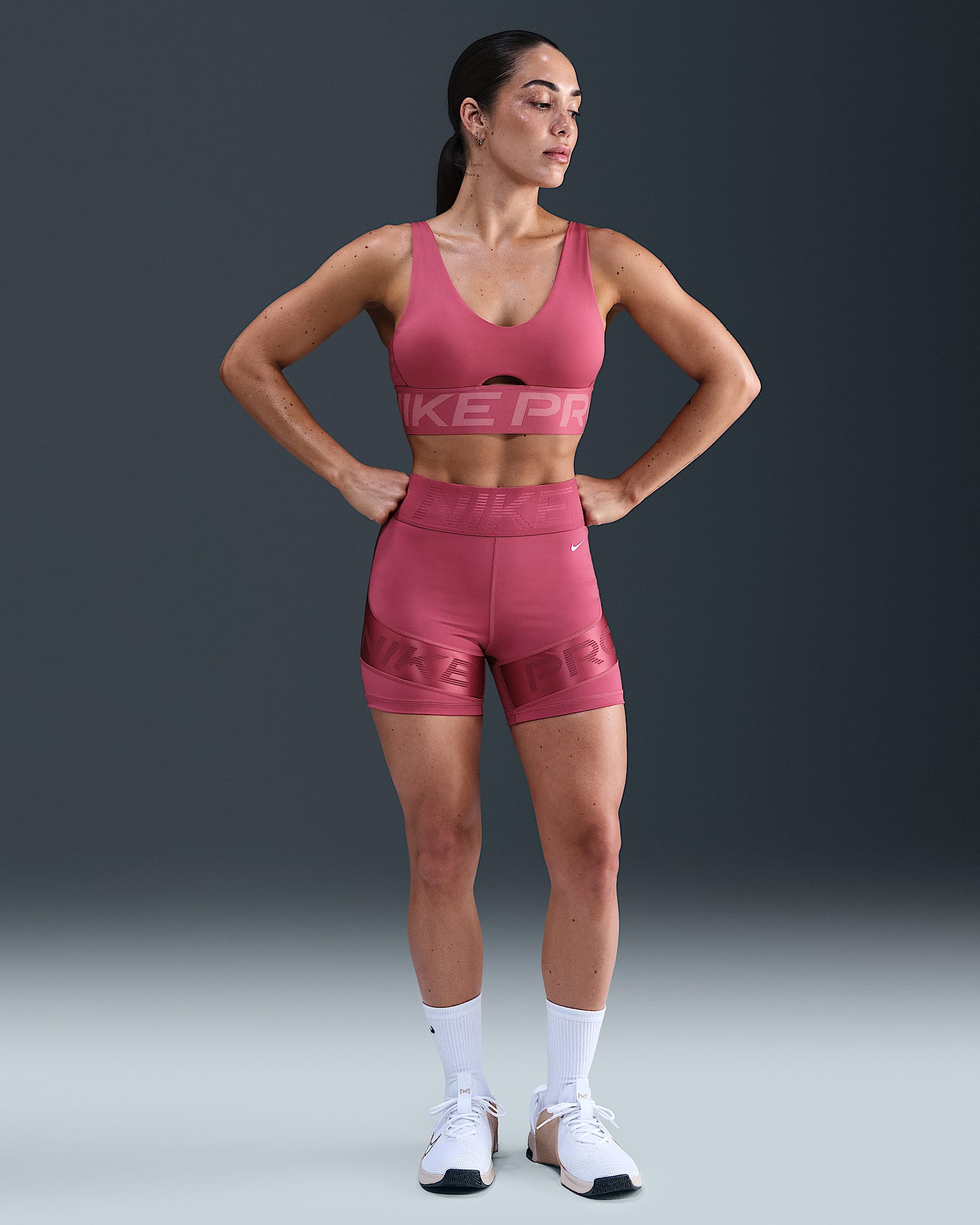 Nike Pro Sculpt Women's Dri-FIT High-Waisted 5" Biker Shorts - Sweet Beet/Rush Maroon/White