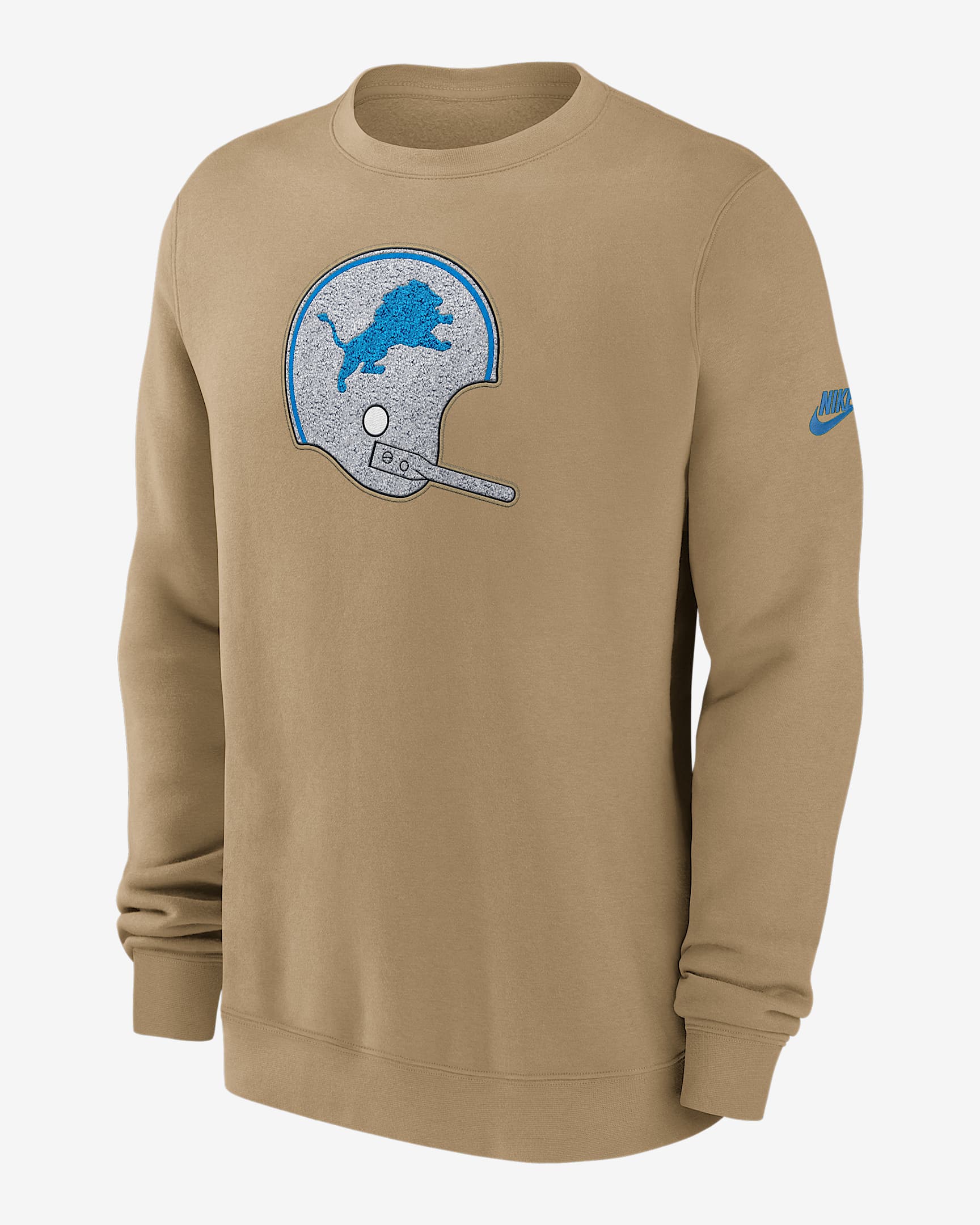 Sudadera de cuello redondo sin cierre Nike de la NFL para hombre Detroit Lions Swing Pass Rewind Club - Tostado/Beige