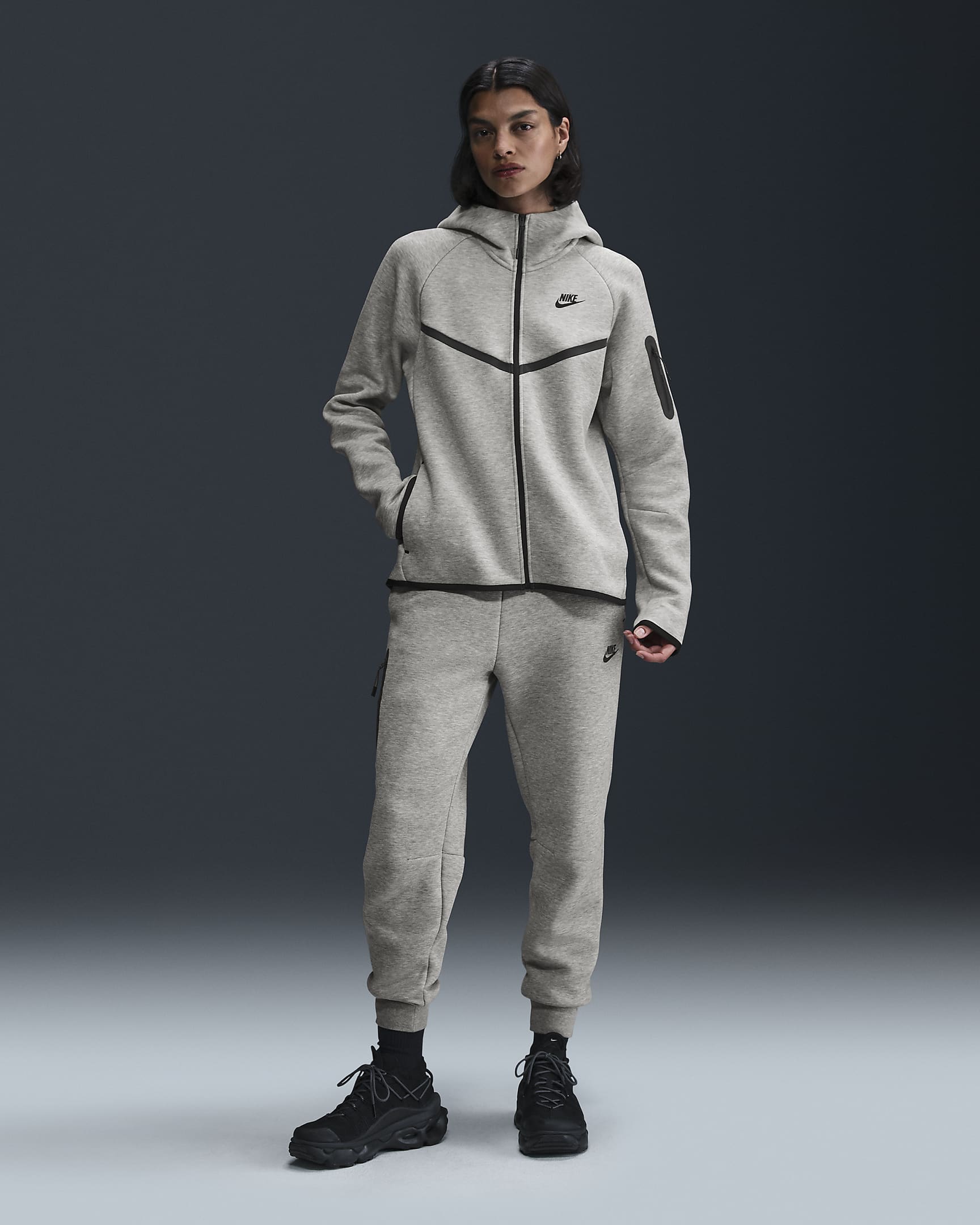 Nike Sportswear Tech Fleece Windrunner hoodie met rits voor dames - Dark Grey Heather/Zwart