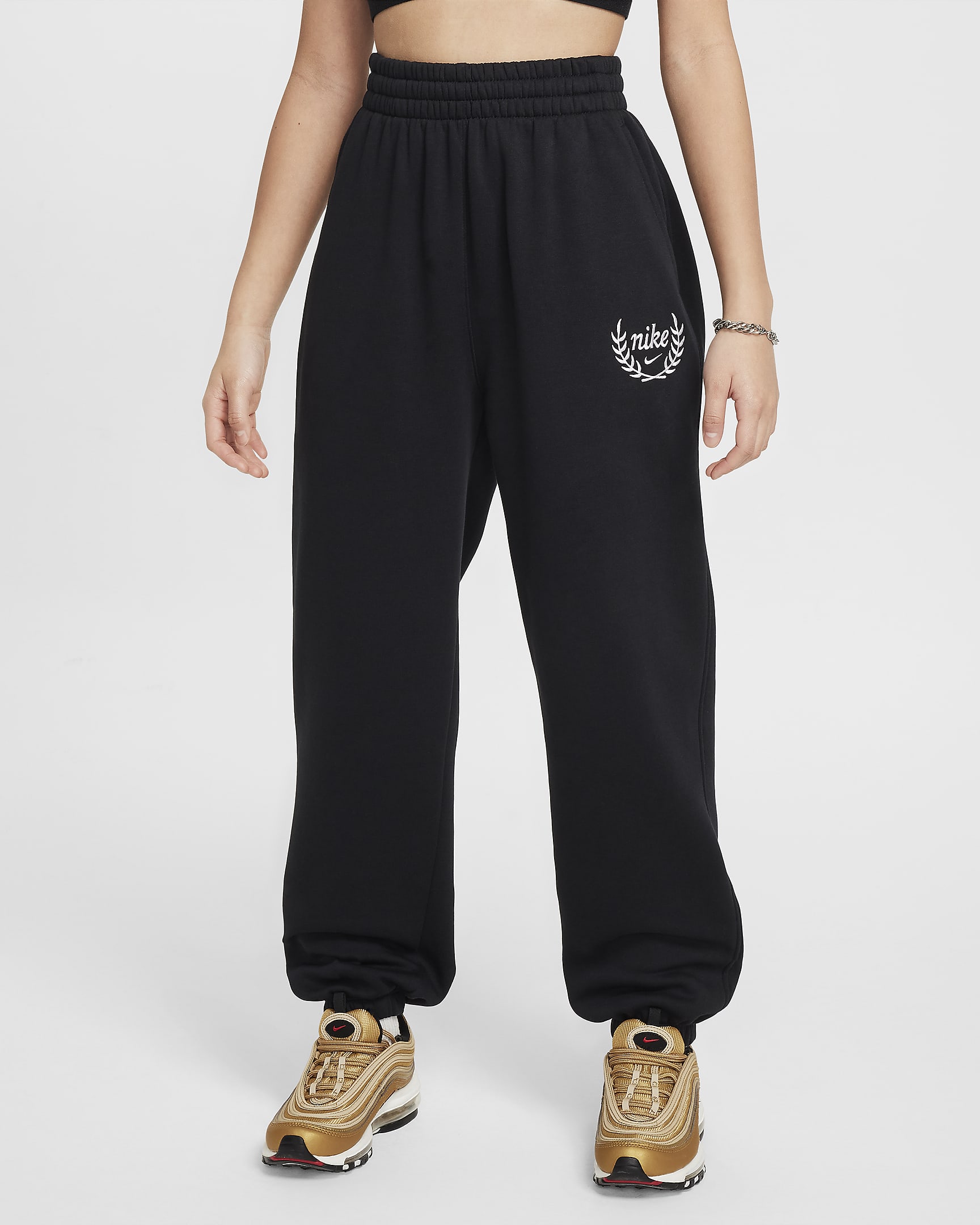 Nike Sportswear Club Fleece lockere Hose (Mädchen) - Schwarz/Weiß