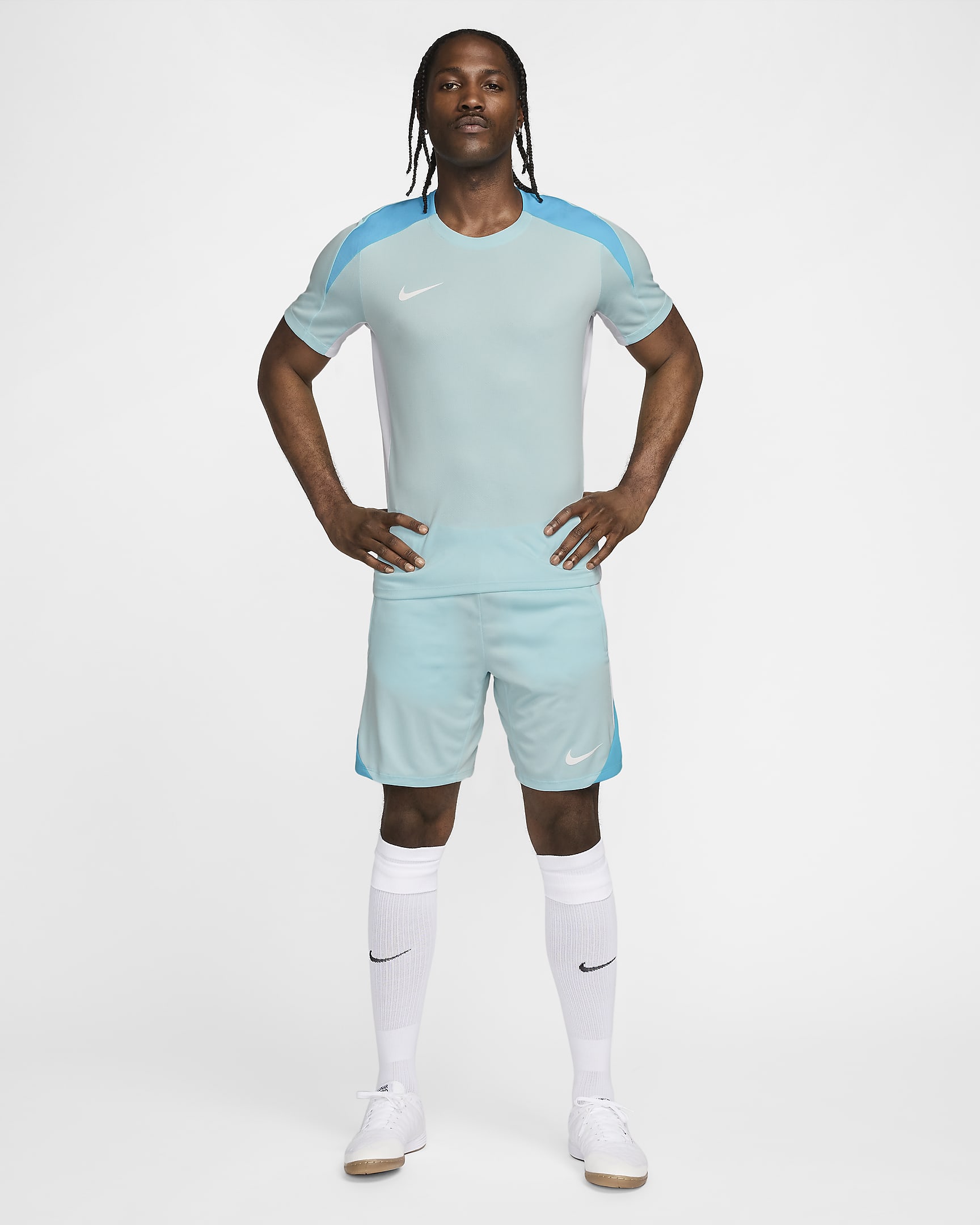 Męska koszulka piłkarska z krótkim rękawem Dri-FIT Nike Strike - Glacier Blue/Biel/Baltic Blue/Biel