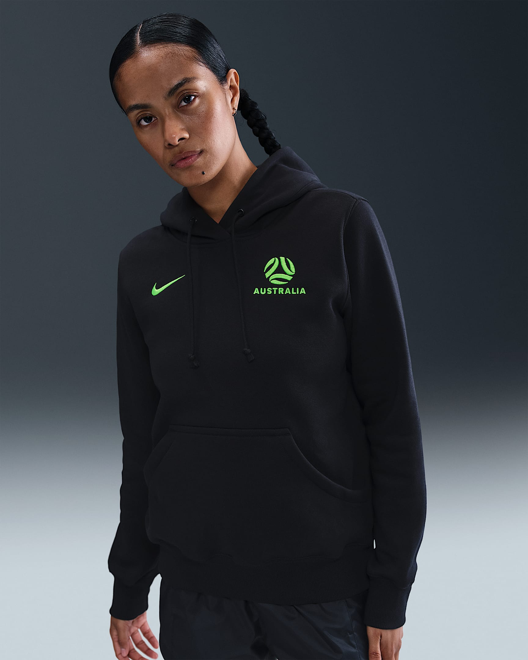 Australia Phoenix Fleece Women's Nike Football Pullover Hoodie - Black/Lime Blast