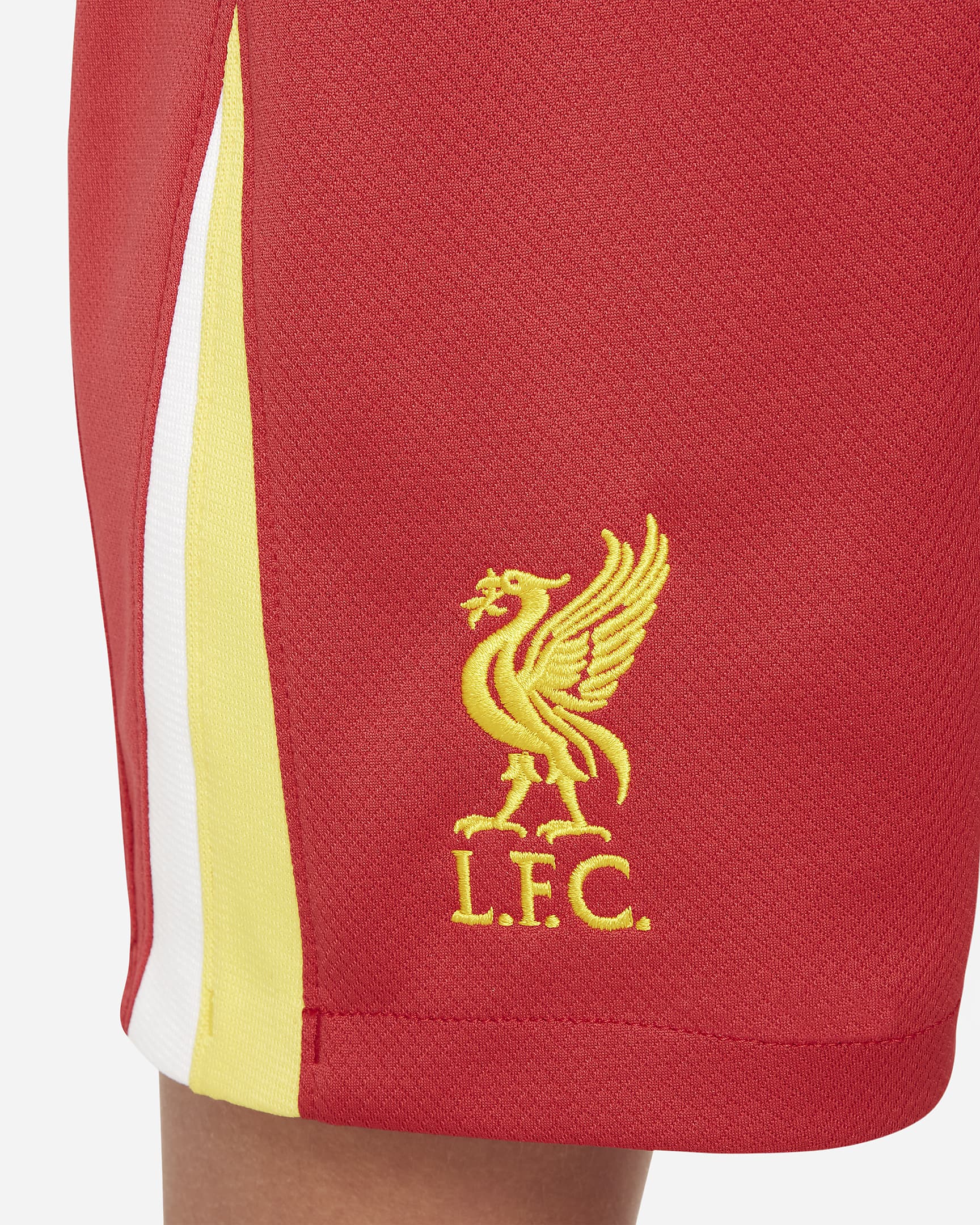 Liverpool F.C. 2024/25 Stadium Home Older Kids' Nike Dri-FIT Football Replica Shorts - Gym Red/White/Chrome Yellow