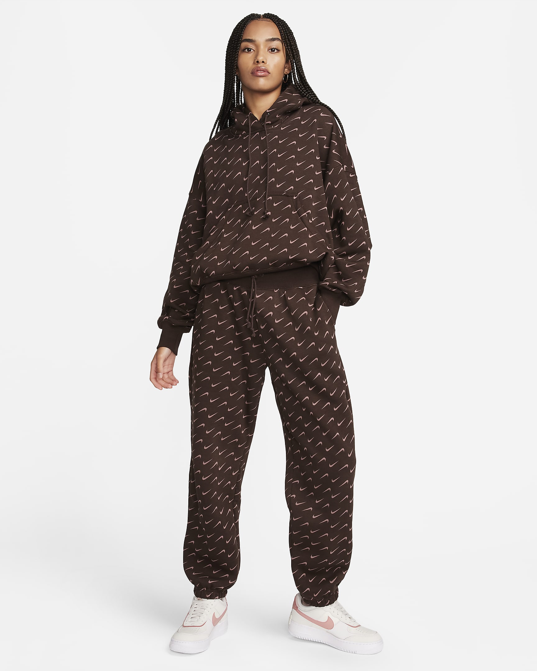 Nike Sportswear Phoenix Fleece Women's Oversized Printed Tracksuit Bottoms - Baroque Brown