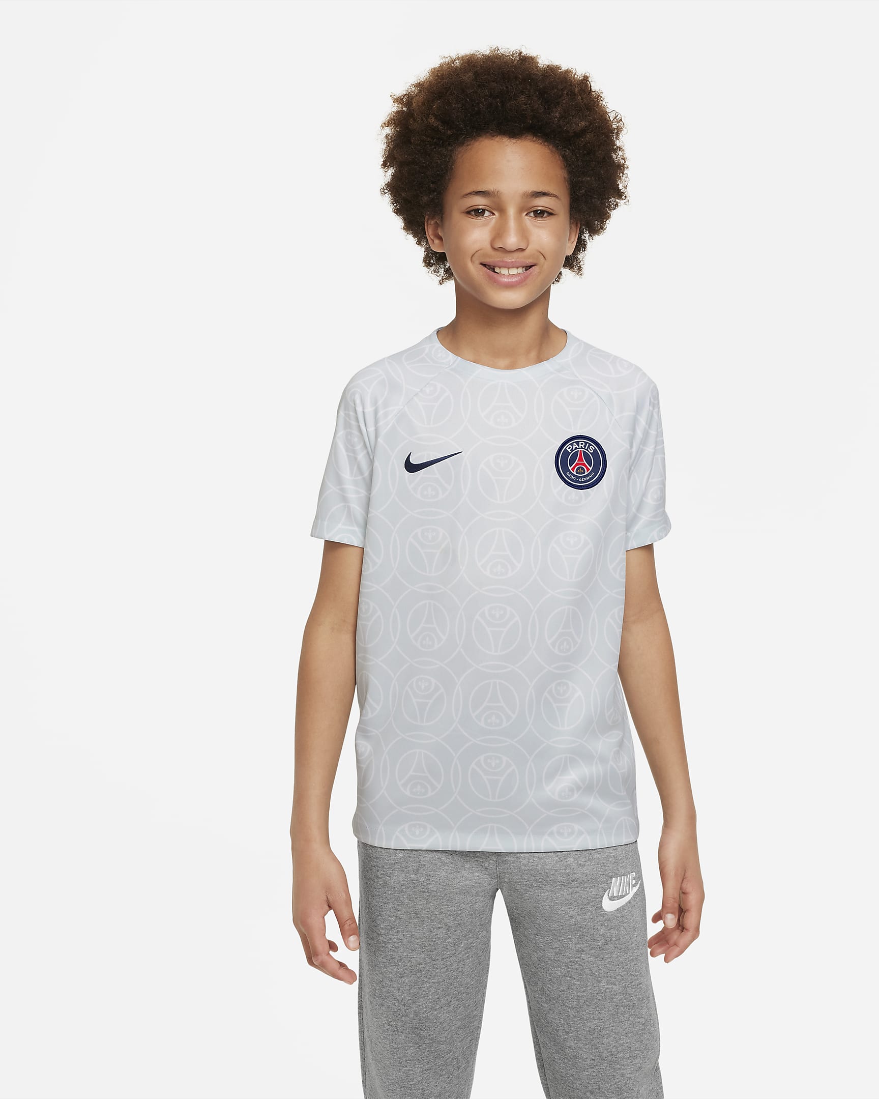 Paris Saint-Germain Big Kids' Nike Dri-FIT Pre-Match Soccer Top - Aura/Aura/Aura/Midnight Navy