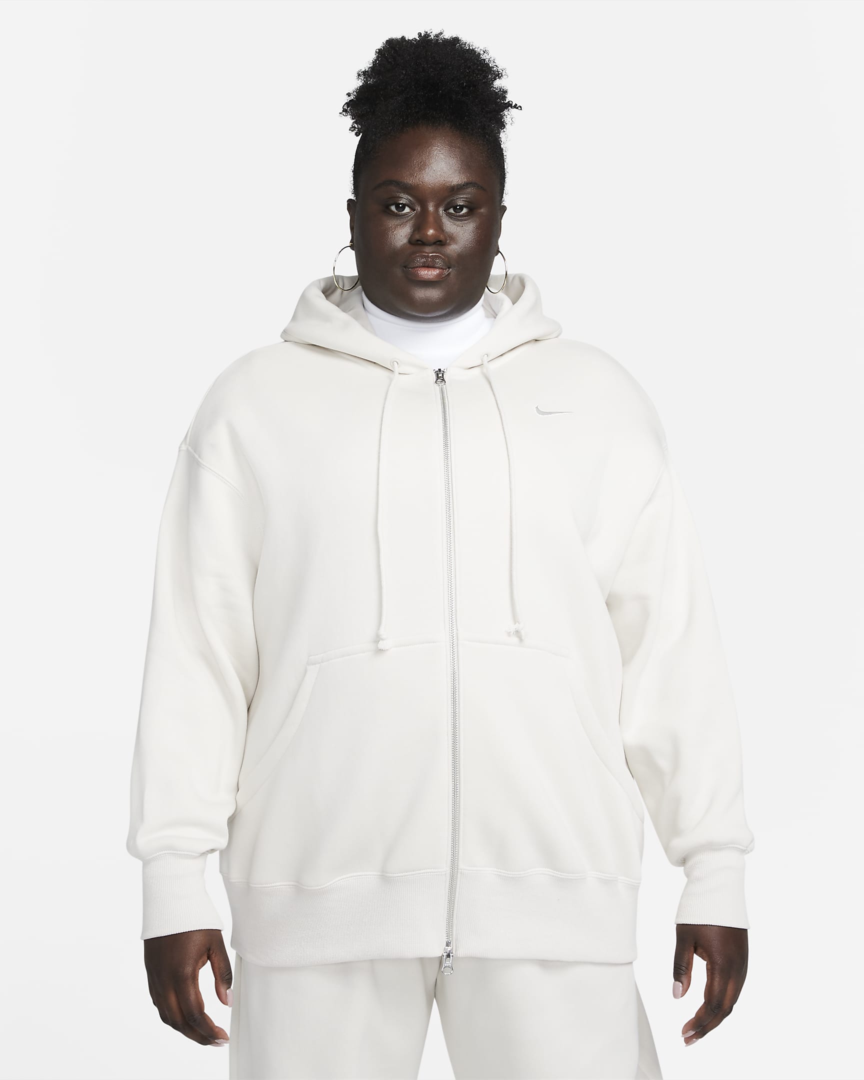 Nike Sportswear Phoenix Fleece Bol Kesimli Tam Boy Fermuarlı Kadın Kapüşonlu Üstü (Büyük Beden) - Light Orewood Brown/Sail