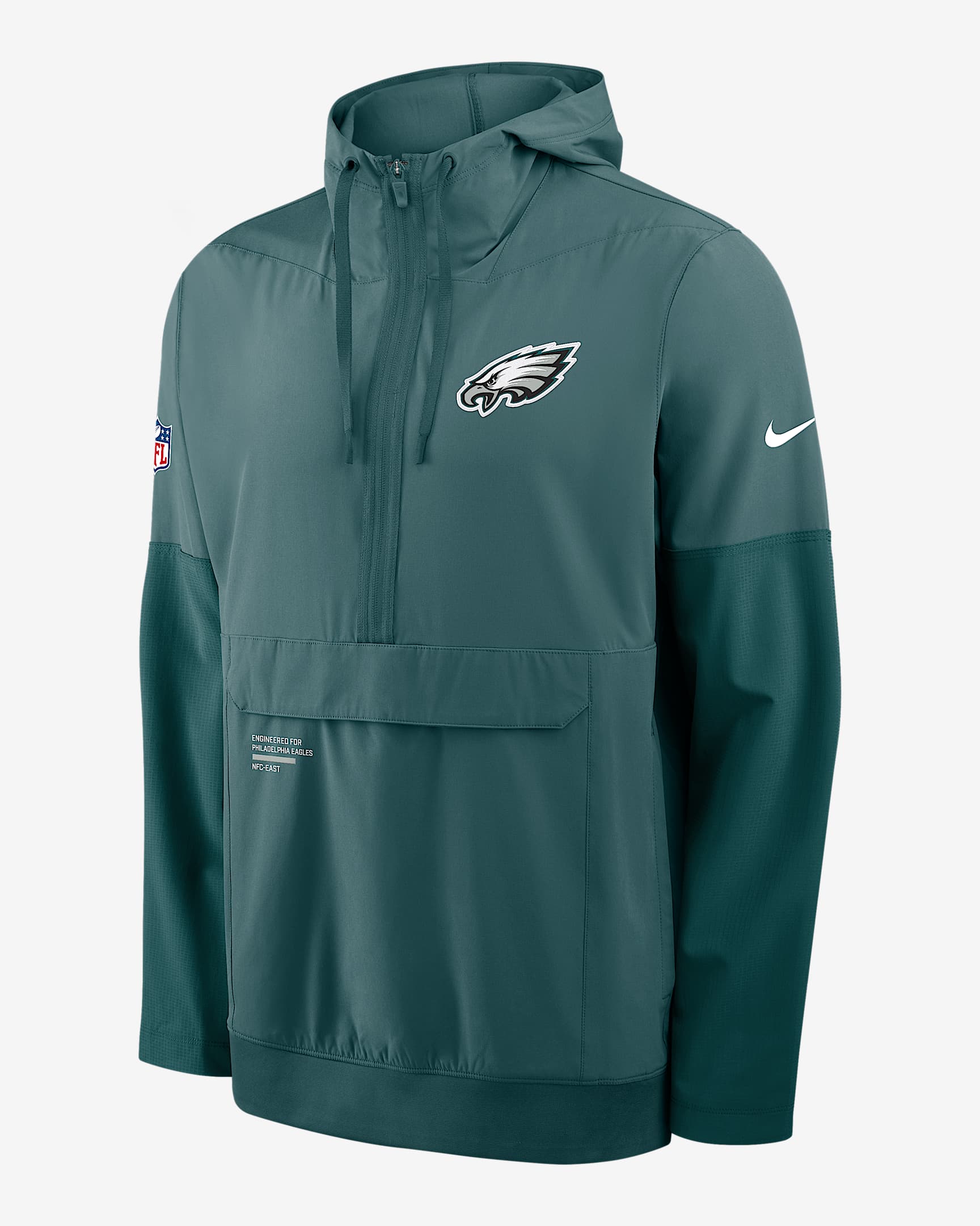 Chamarra Nike de la NFL de medio cierre con gorro para hombre Philadelphia Eagles Well Rounded Anorak - Azul verdoso