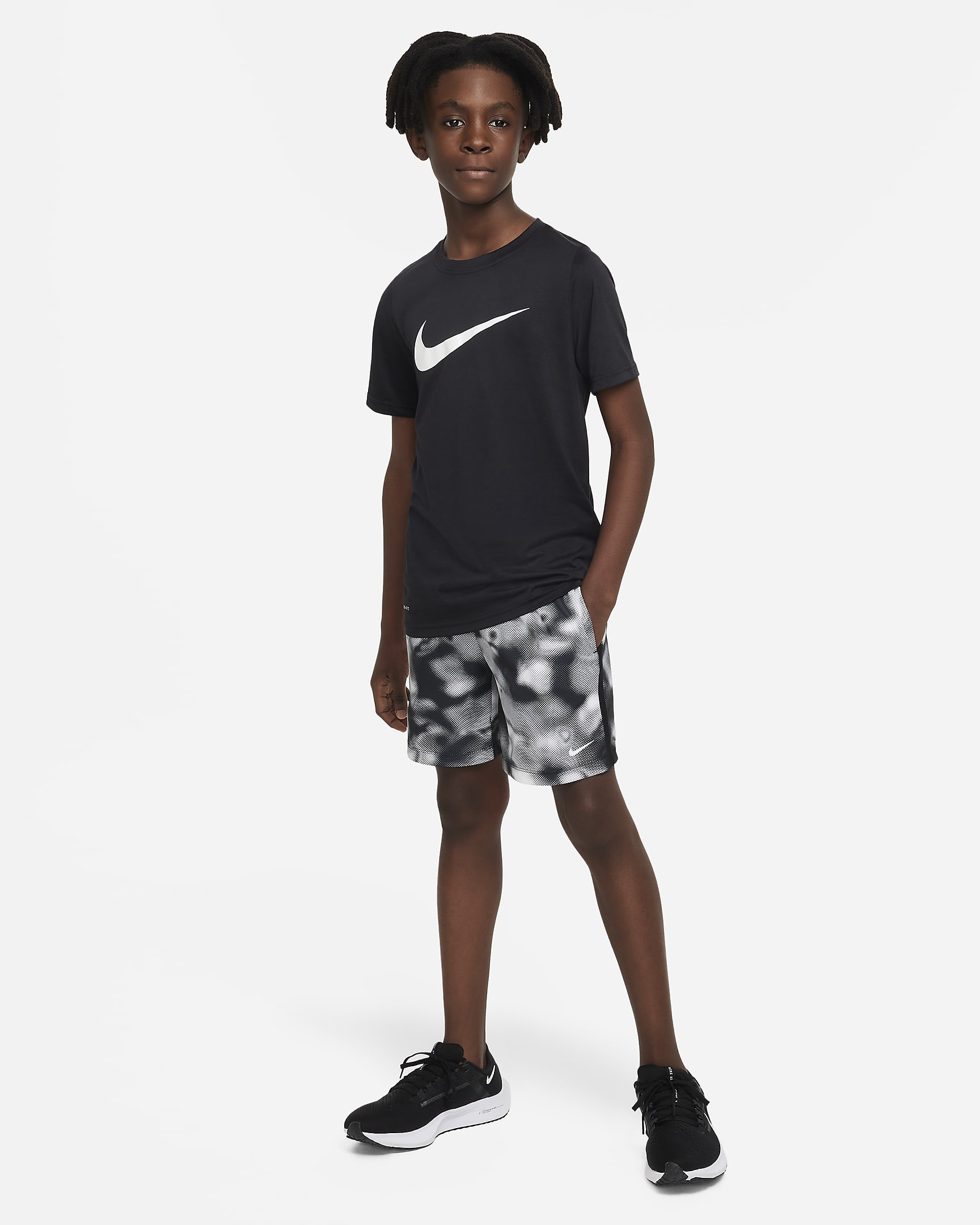 Nike Dri-FIT Multi+ Big Kids' (Boys') Printed Training Shorts - Black/White