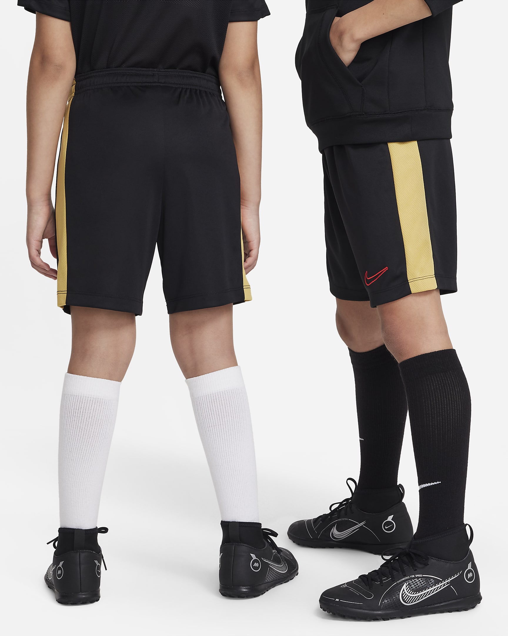 Nike Dri-FIT Academy23 Kids' Football Shorts - Black/Wheat Gold/Wheat Gold/University Red