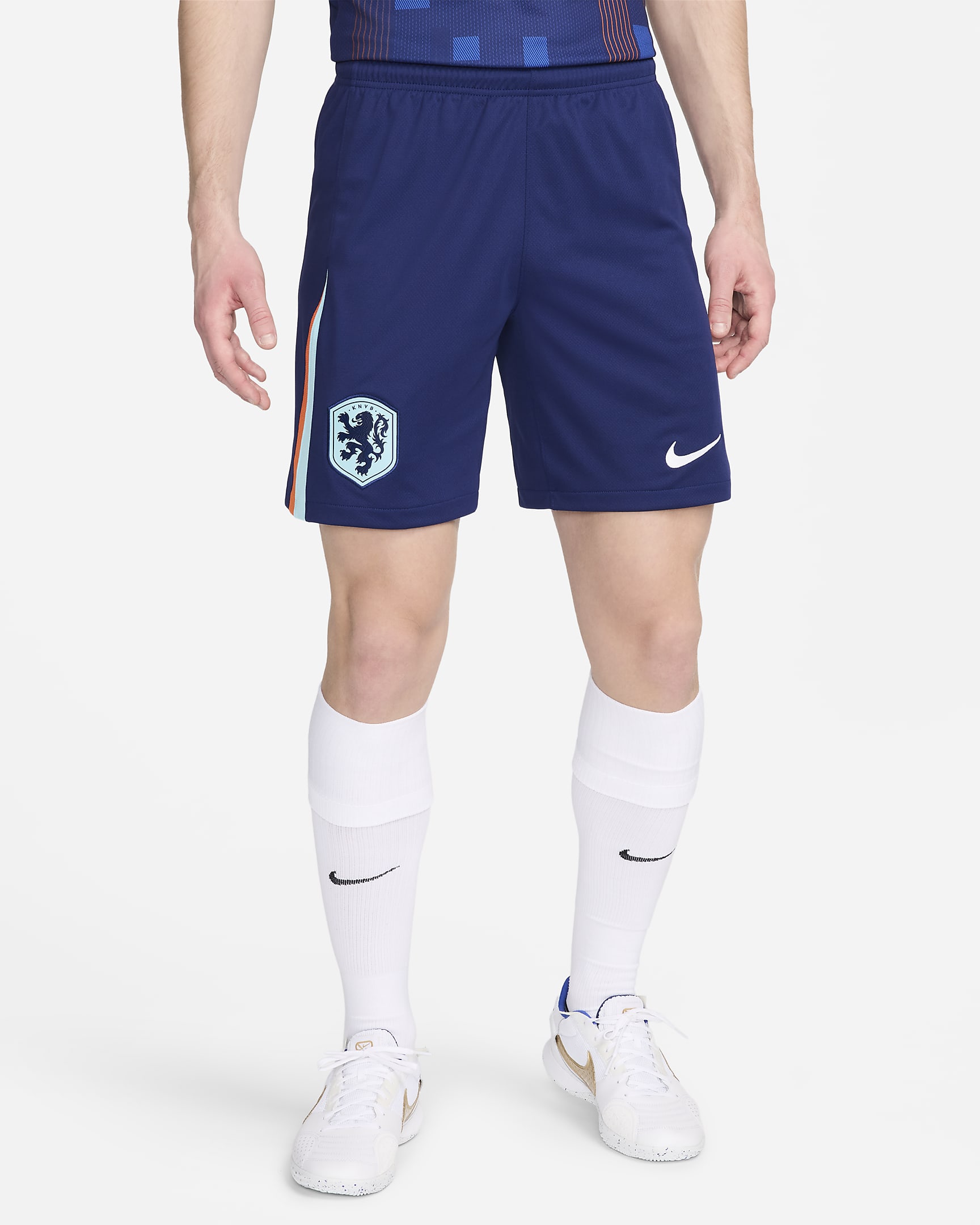 Niederlande 2024 Stadium Away Nike Dri-FIT-Replica-Fußballshorts für Herren - Blue Void/Safety Orange/Copa/Weiß