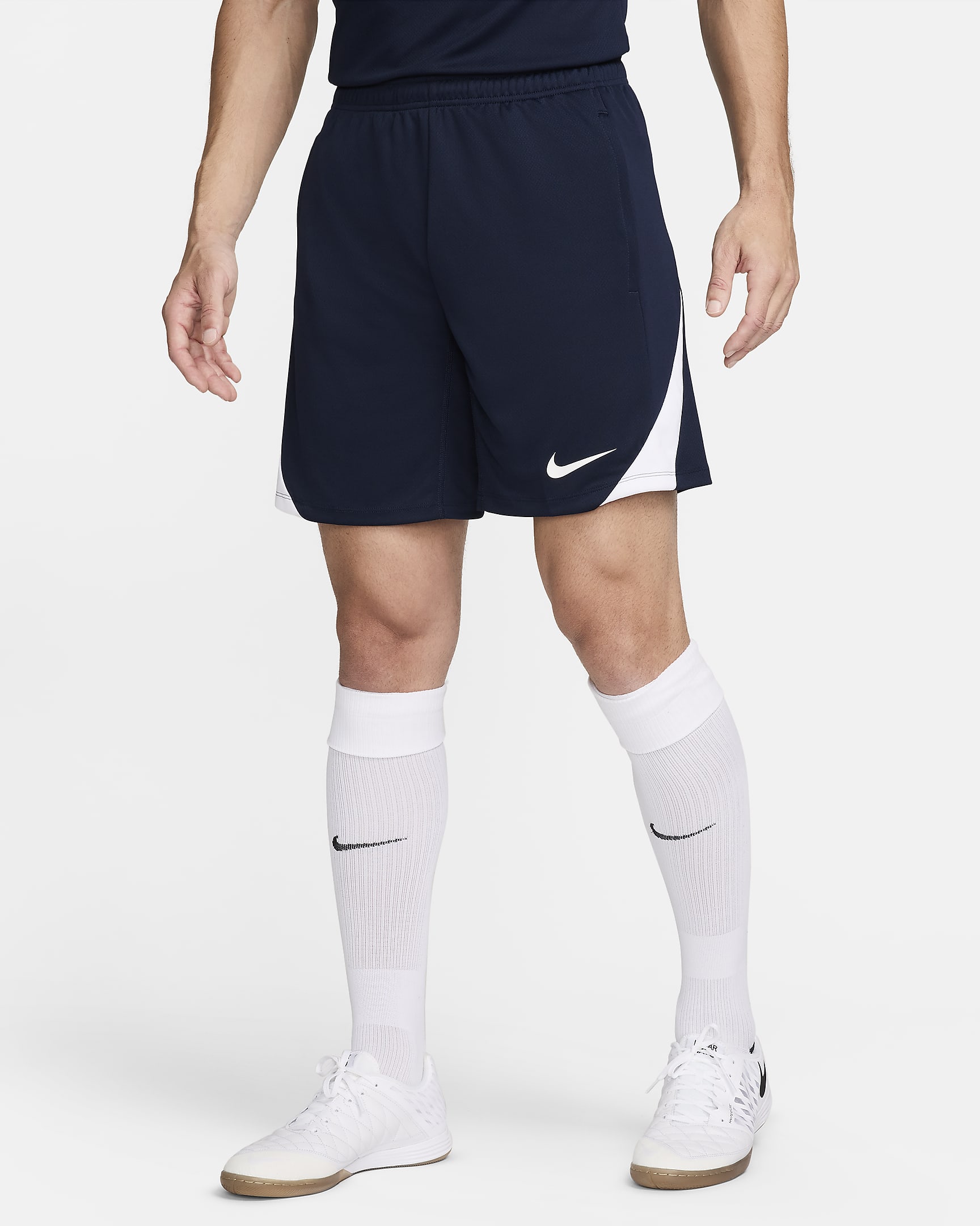 Męskie spodenki piłkarskie Dri-FIT Nike Strike - Obsidian/Obsidian/Biel/Biel