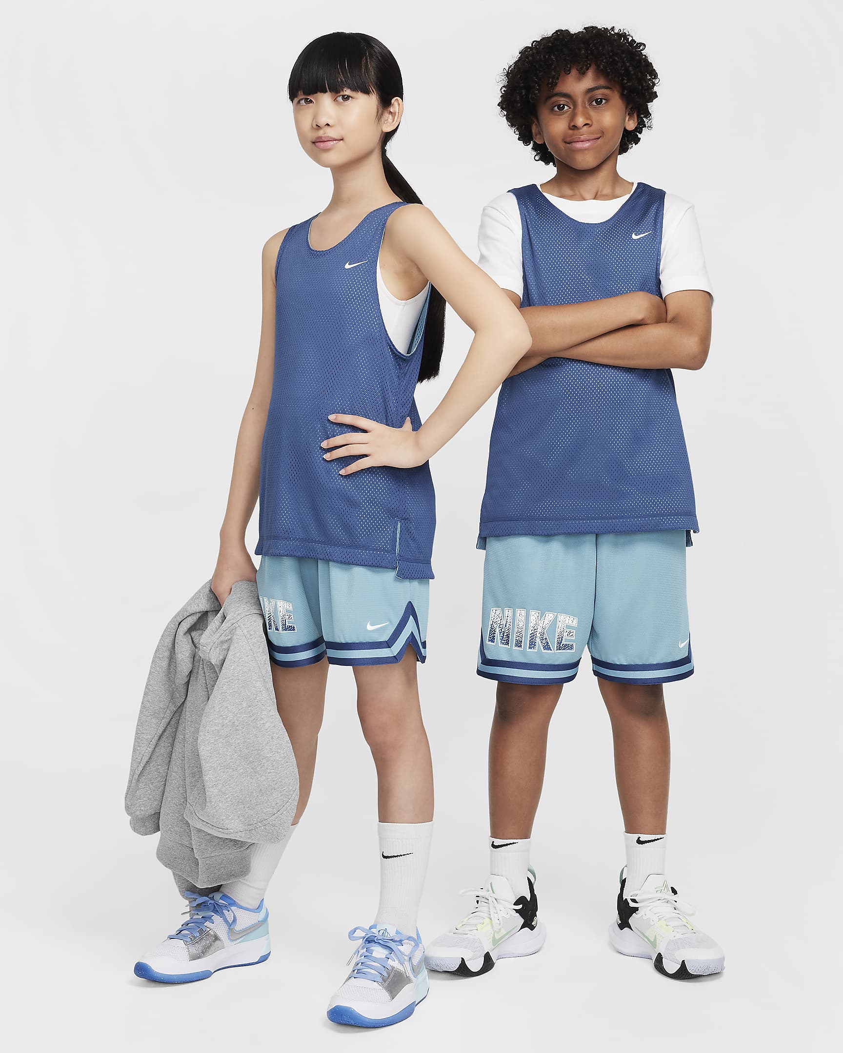 Jersey reversible Dri-FIT para niños talla grande Nike - Azul marino místico/Denim turquesa/Blanco