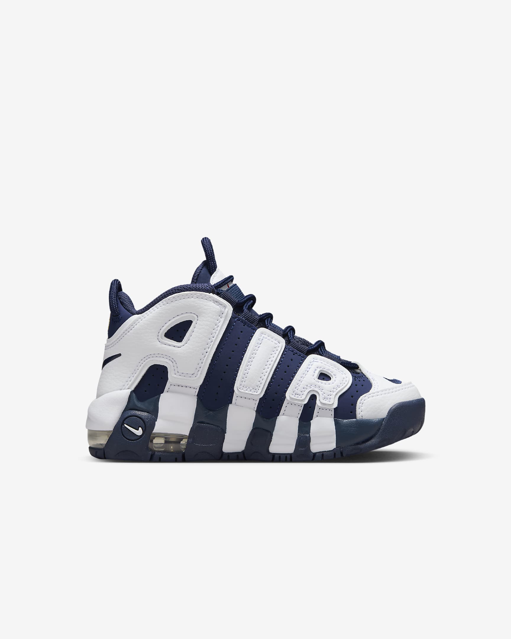 Nike Air More Uptempo Younger Kids' Shoes - White/Metallic Gold/University Red/Midnight Navy