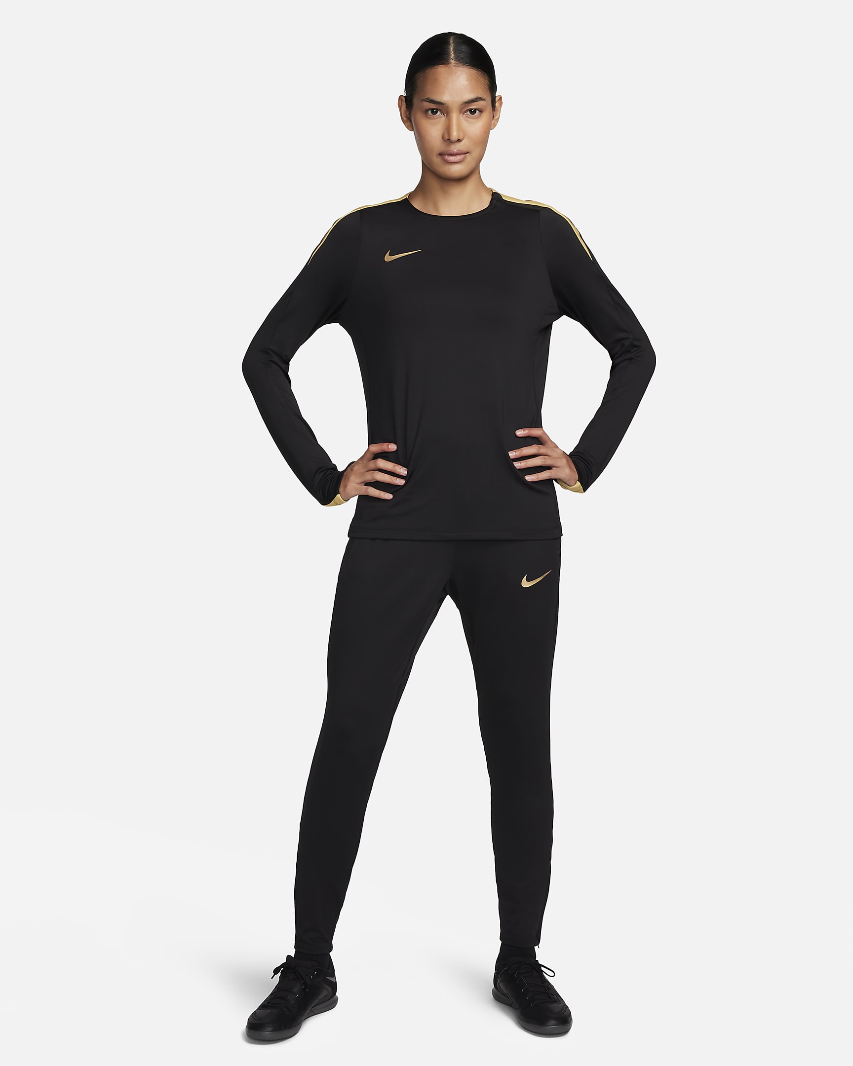 Nike Strike Dri-FIT fotballbukse til dame - Svart/Jersey Gold/Metallic Gold