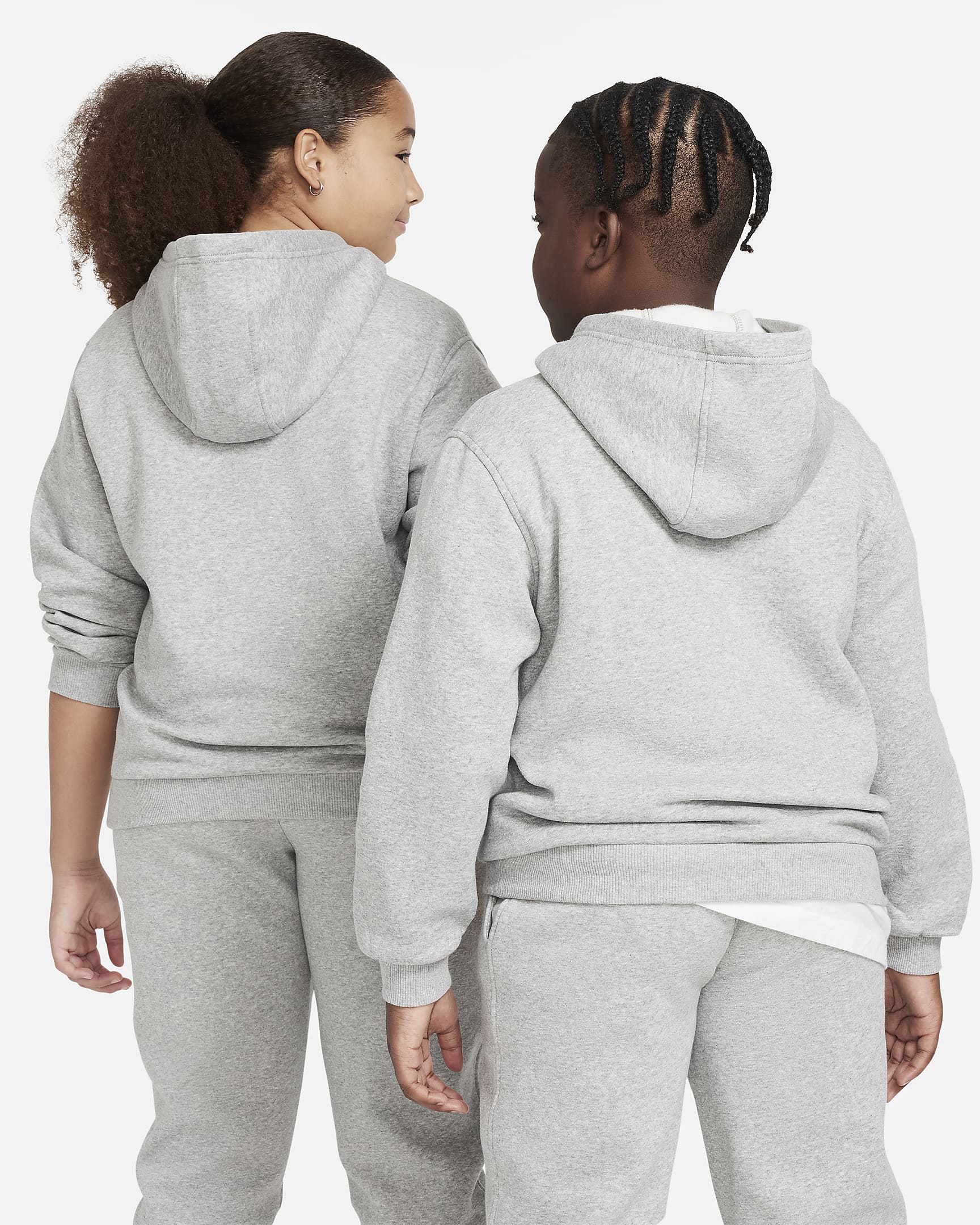 Nike Sportswear Club Fleece Big Kids' Pullover Hoodie (Extended Size) - Dark Grey Heather/White