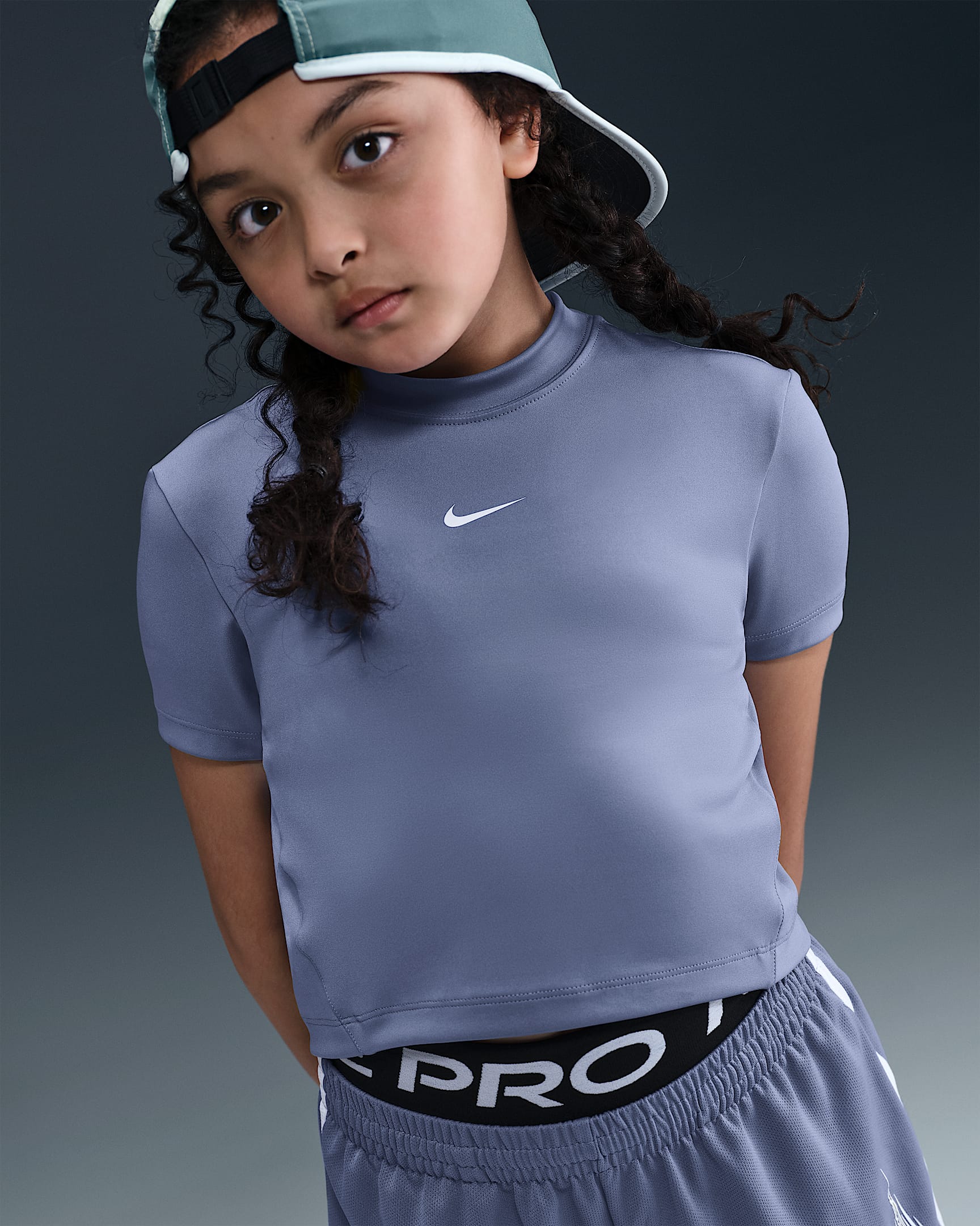 Nike Pro Girls' Dri-FIT Short-Sleeve Top - World Indigo/White