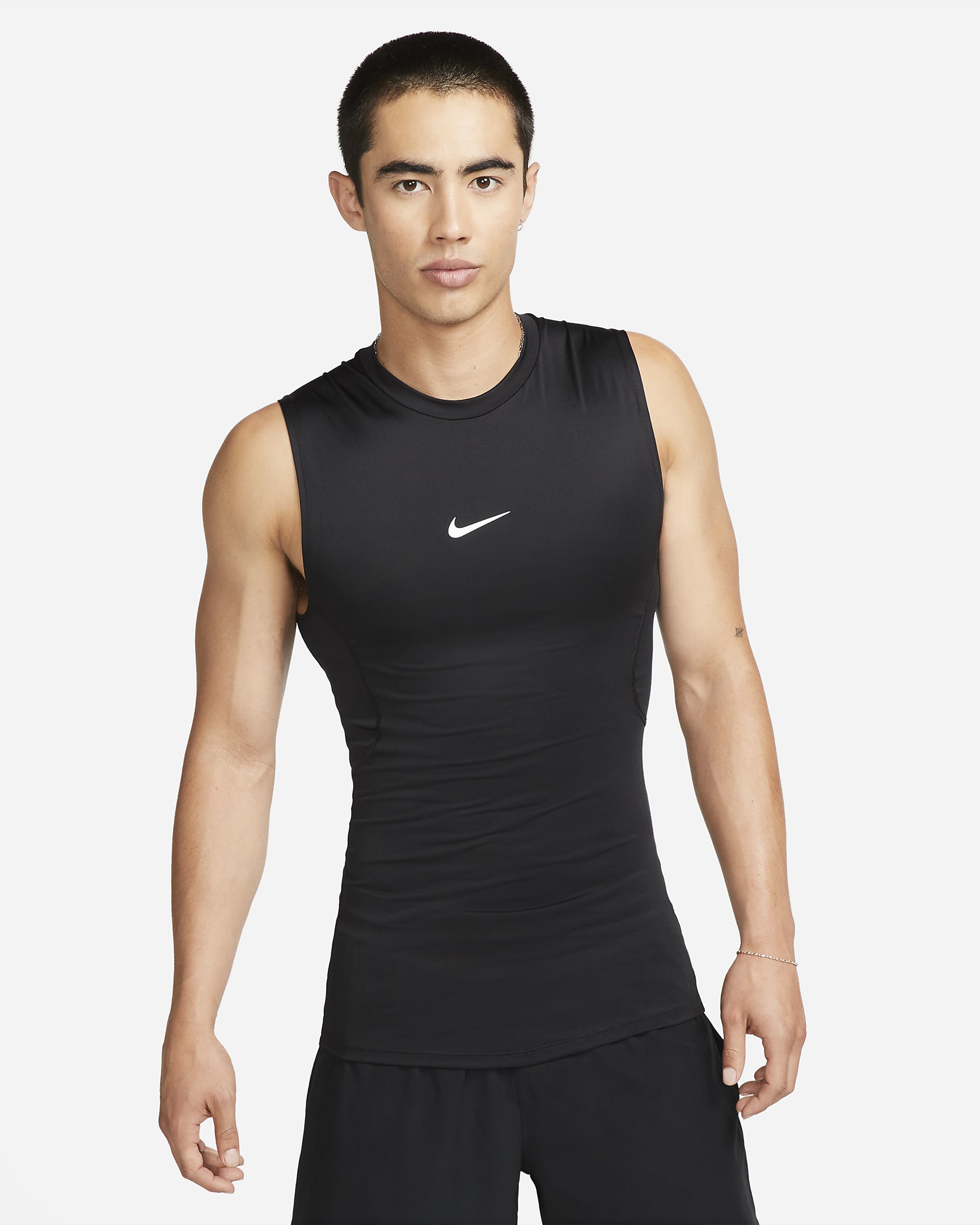 Nike Pro Men's Dri-FIT Tight Sleeveless Fitness Top - Black/White